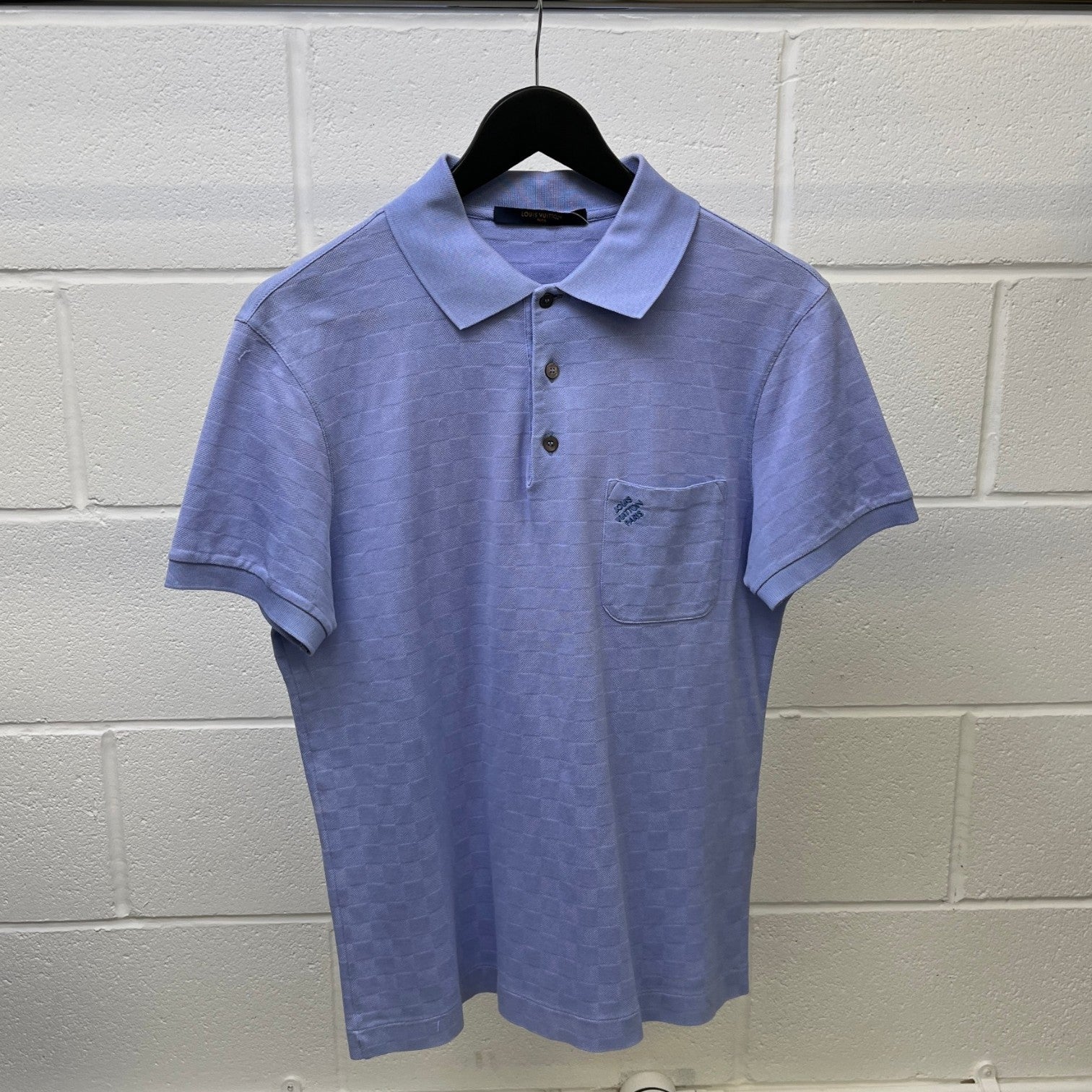 Men's Damier Signature Polo Shirt Blue Size XS