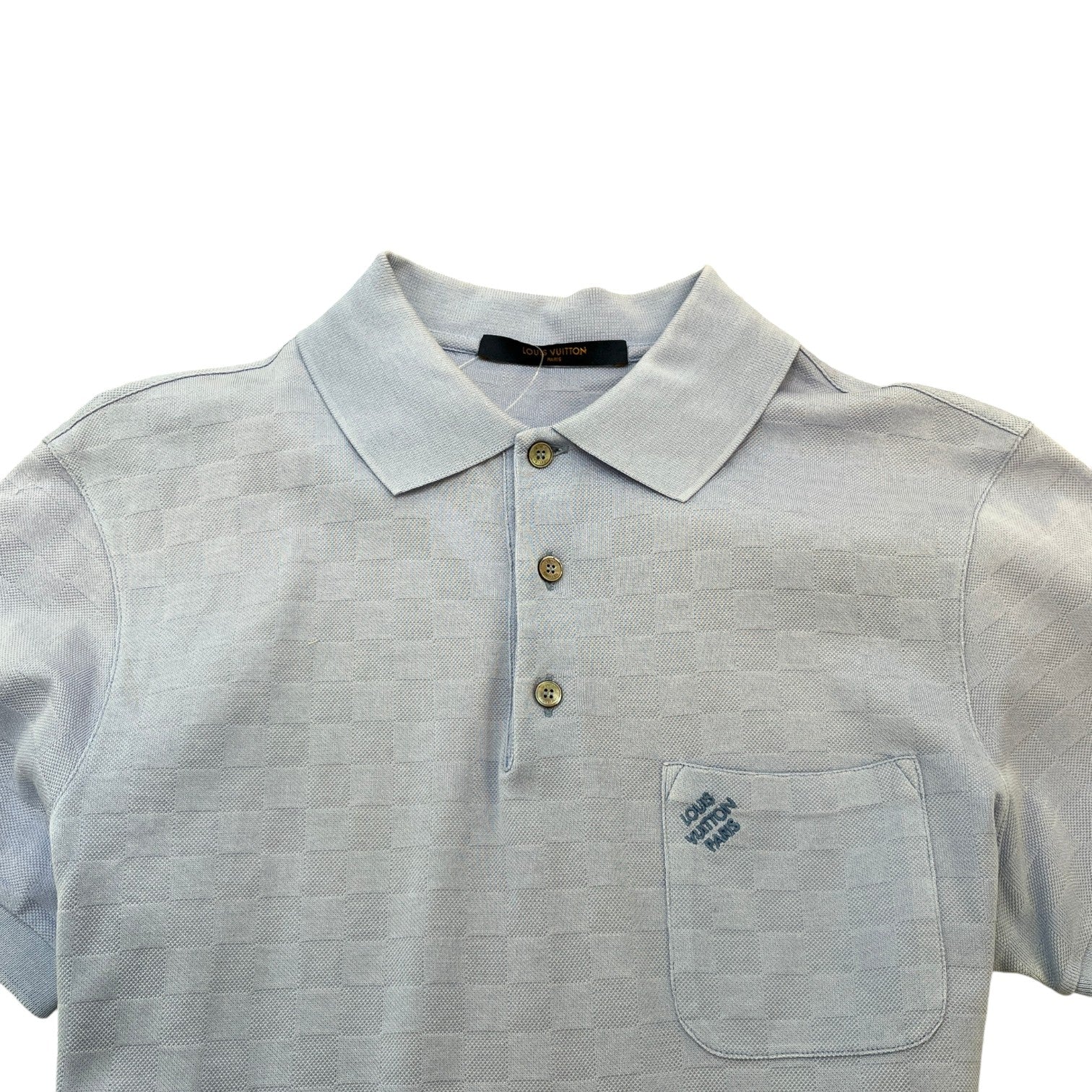 Men's Damier Signature Polo Shirt Blue Size XS
