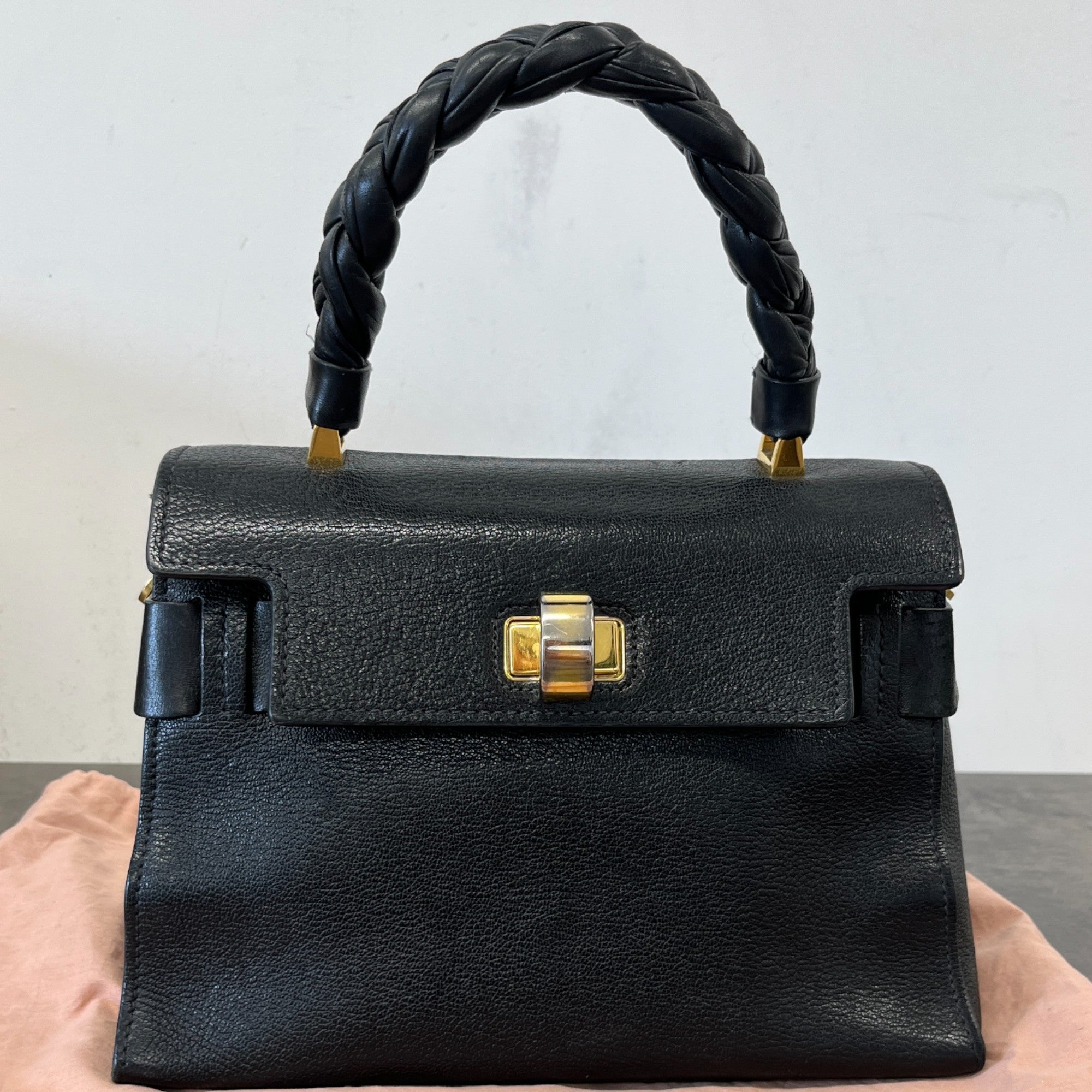 Women's Goatskin Madras Click Top Handle Nero Handbag Black