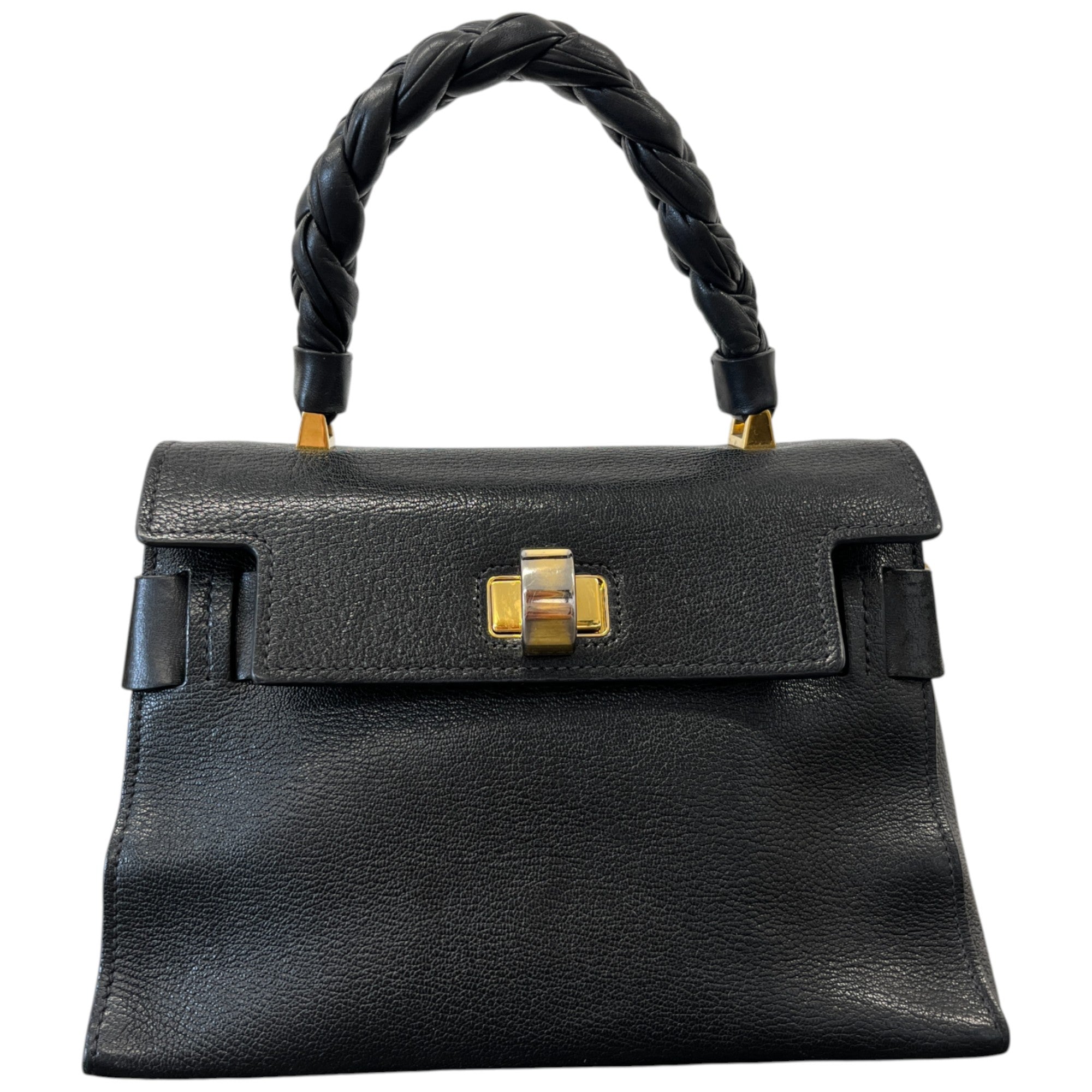 Women's Goatskin Madras Click Top Handle Nero Handbag Black