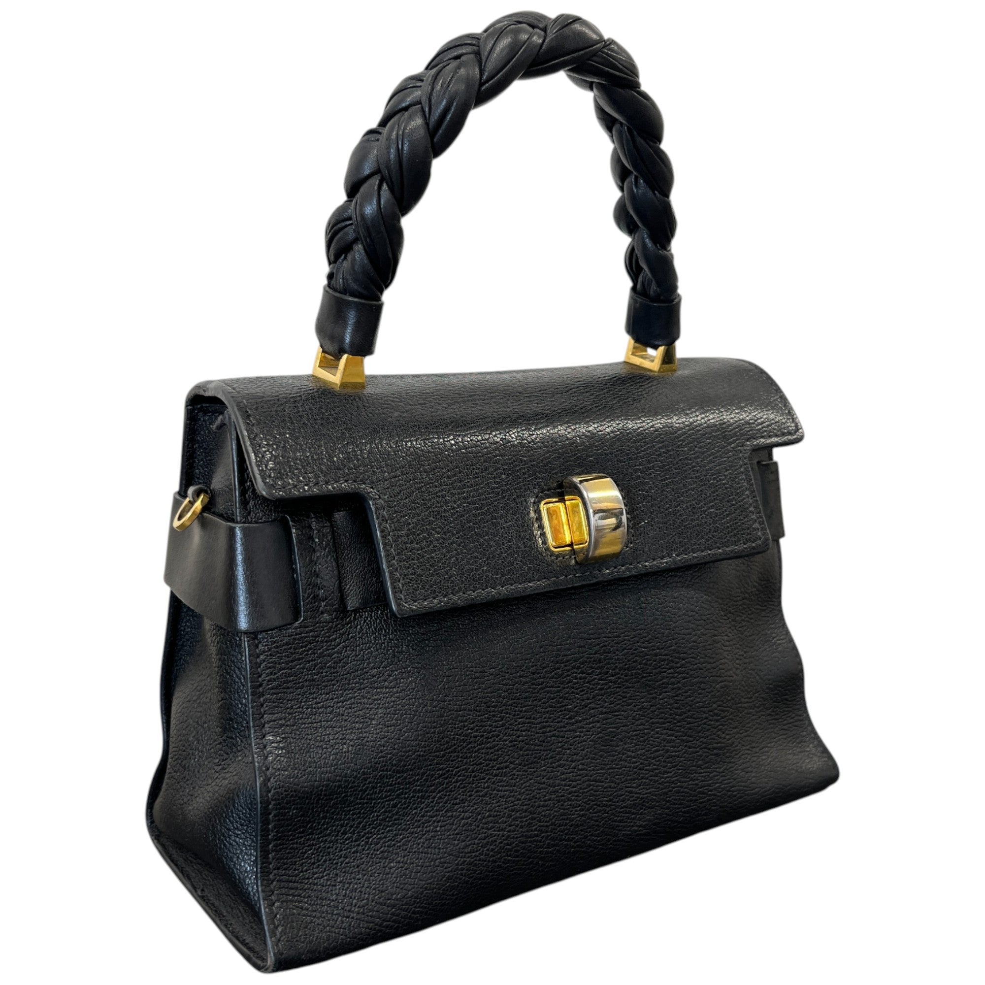 Women's Goatskin Madras Click Top Handle Nero Handbag Black