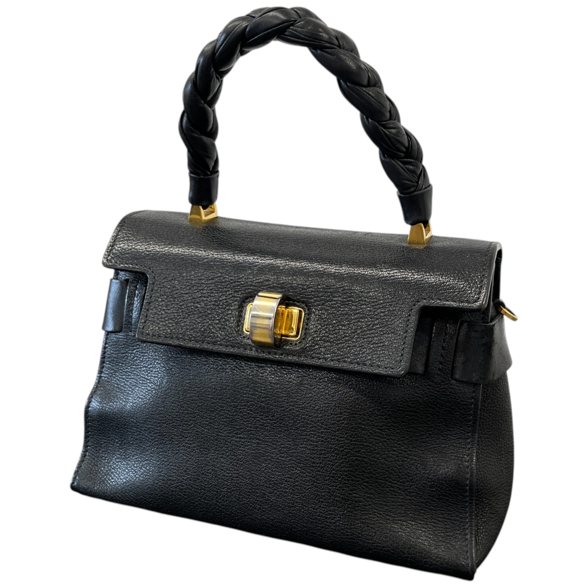 Women's Goatskin Madras Click Top Handle Nero Handbag Black