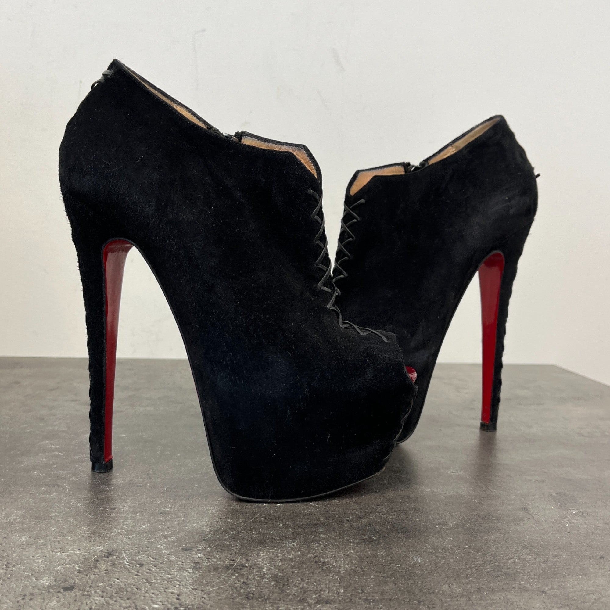 Women's Peep Toe Ankle Boots Heels Black Size EU 37.5 / UK 4.5