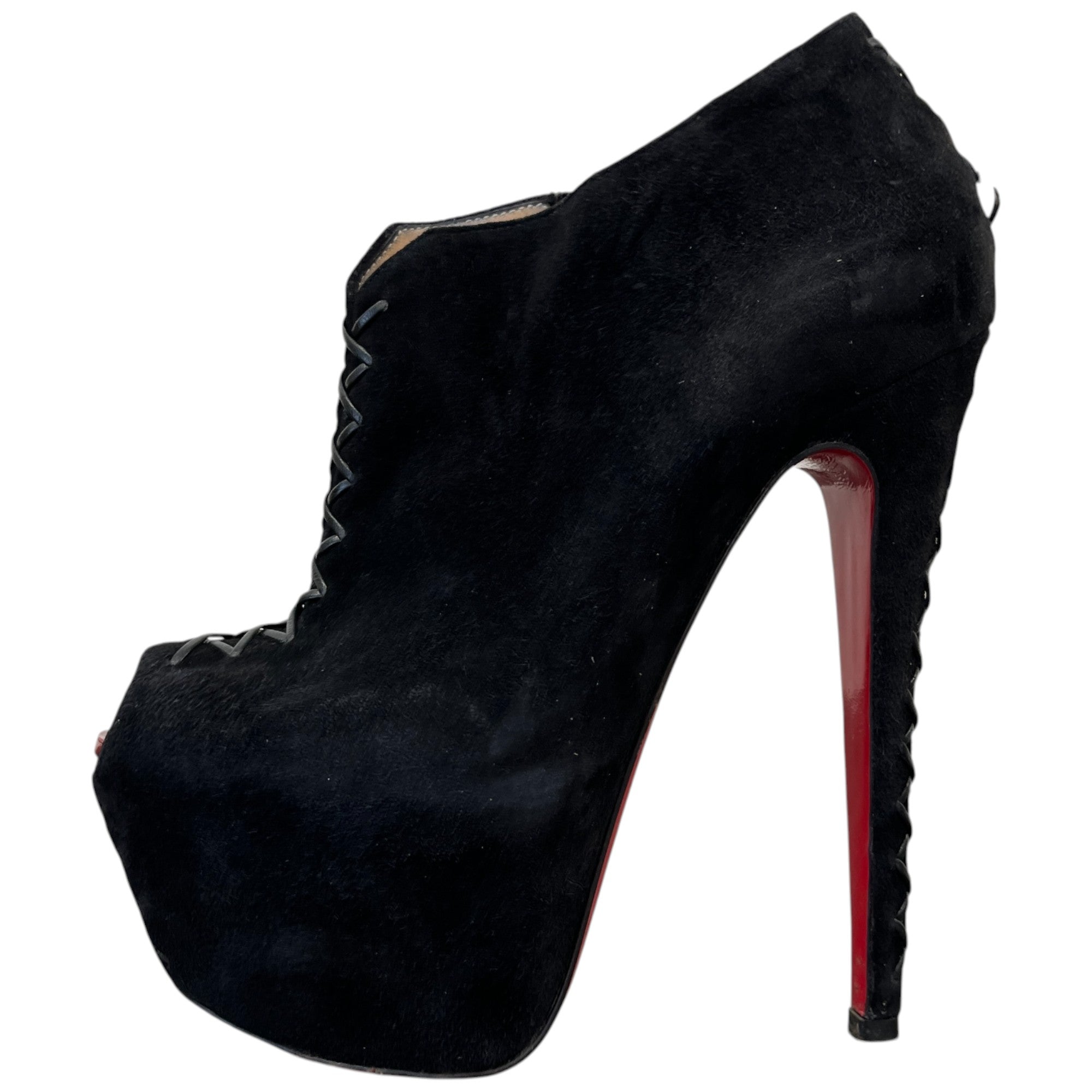 Women's Peep Toe Ankle Boots Heels Black Size EU 37.5 / UK 4.5