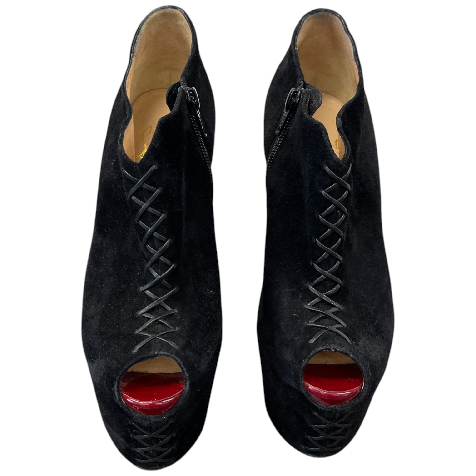 Women's Peep Toe Ankle Boots Heels Black Size EU 37.5 / UK 4.5