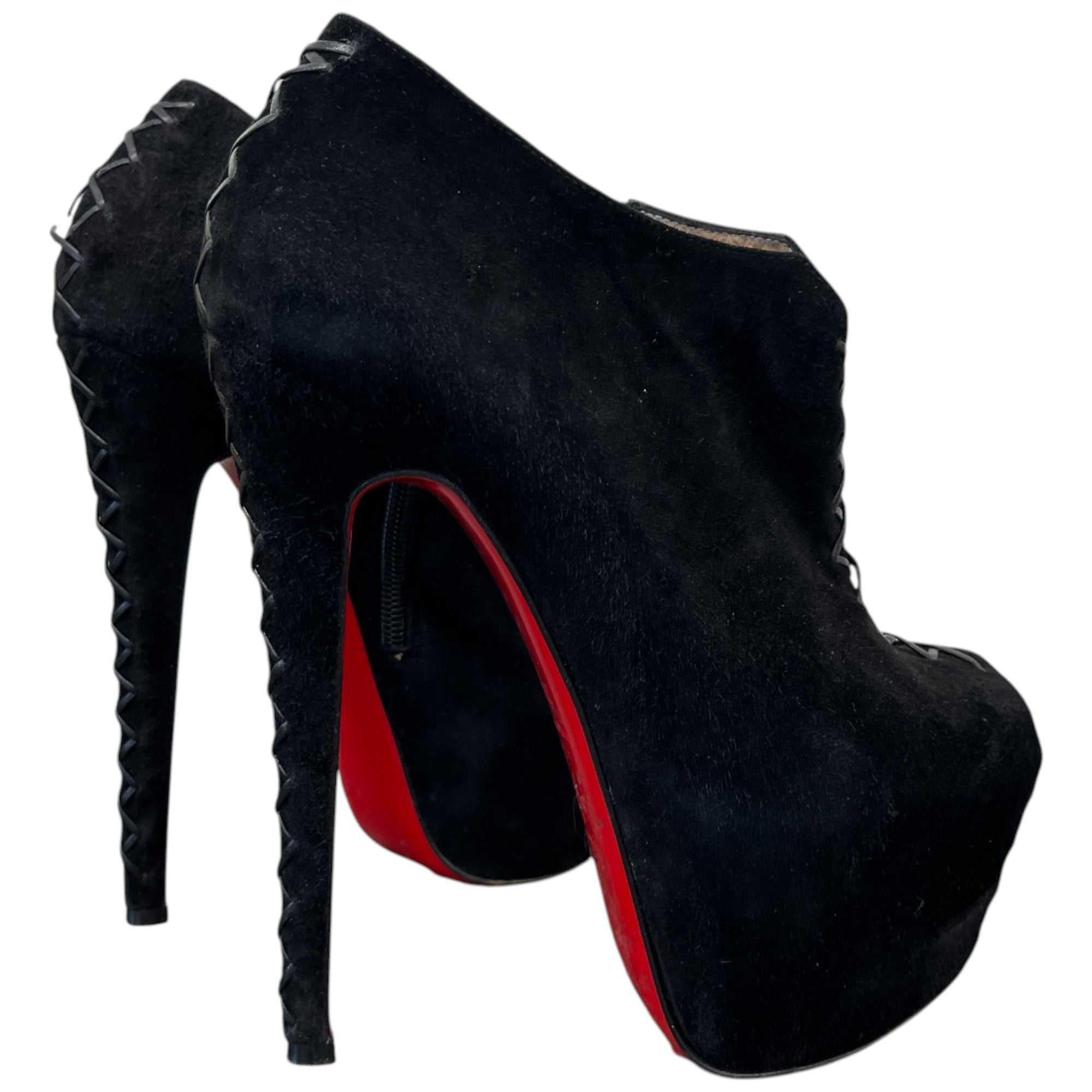 Women's Peep Toe Ankle Boots Heels Black Size EU 37.5 / UK 4.5