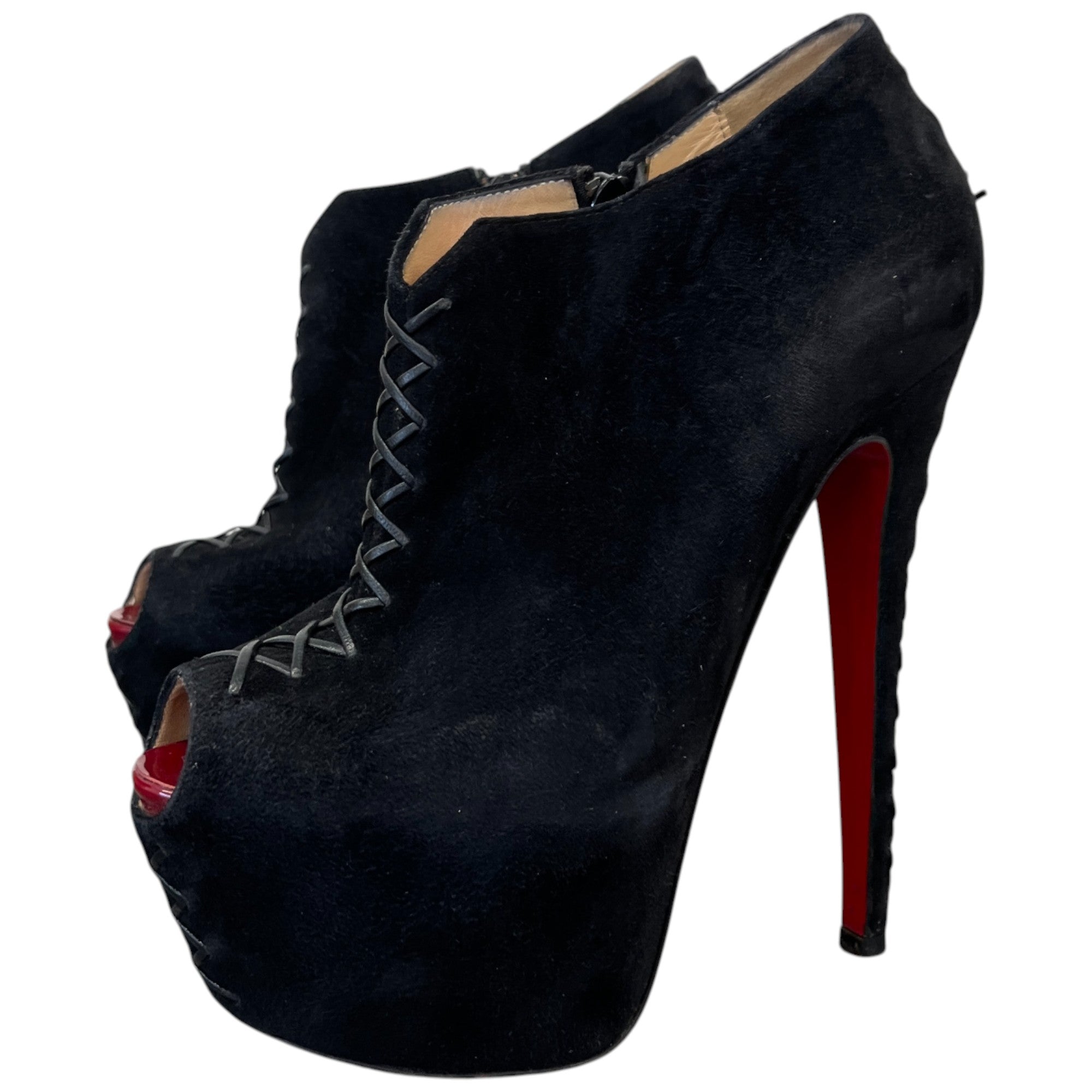 Women's Peep Toe Ankle Boots Heels Black Size EU 37.5 / UK 4.5