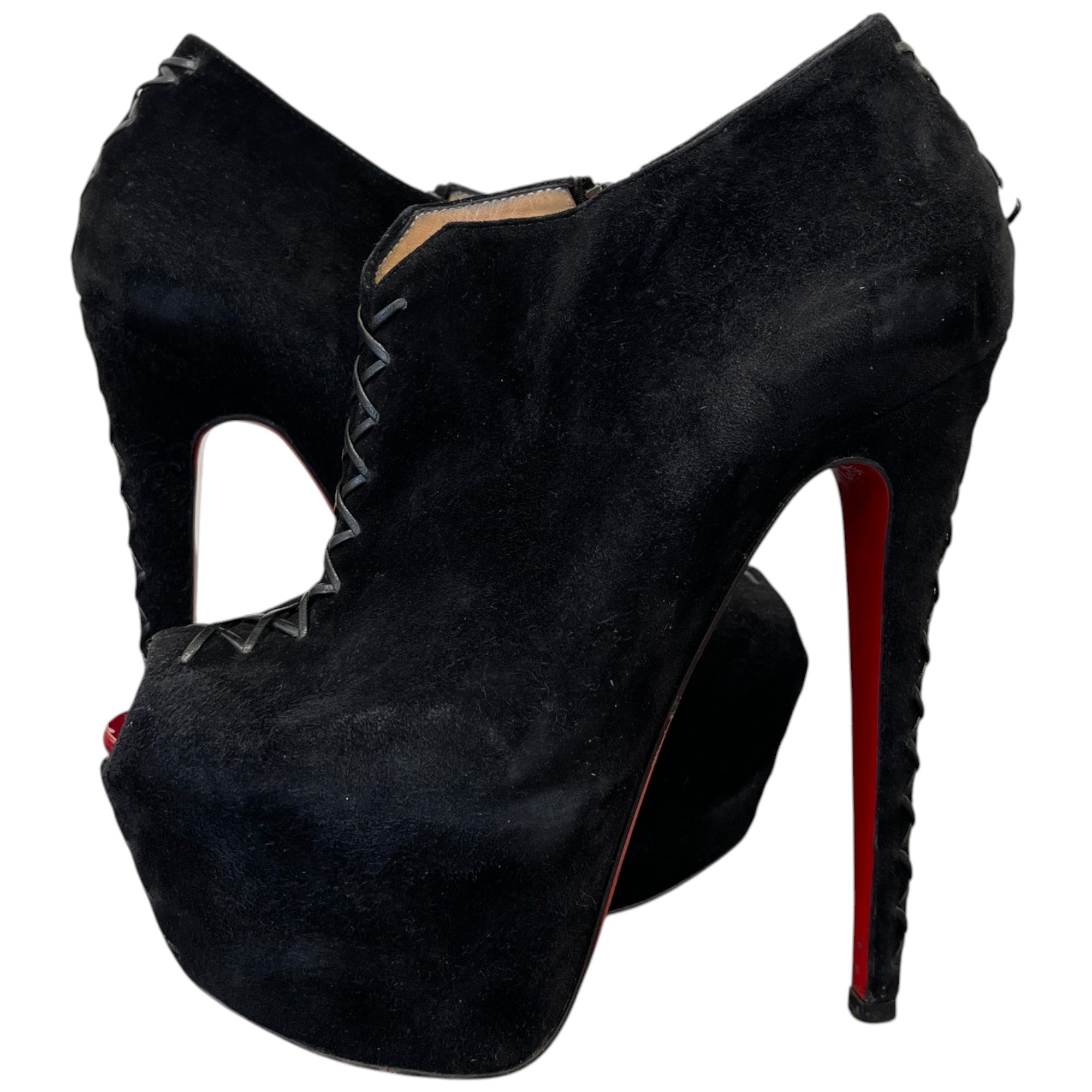 Women's Peep Toe Ankle Boots Heels Black Size EU 37.5 / UK 4.5