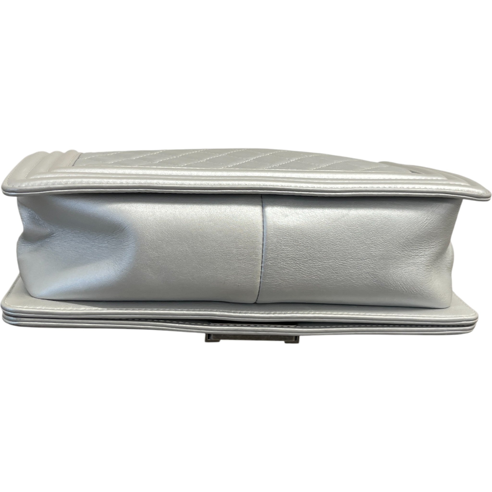 Women's Metallic Lambskin Medium Boy Bag Silver