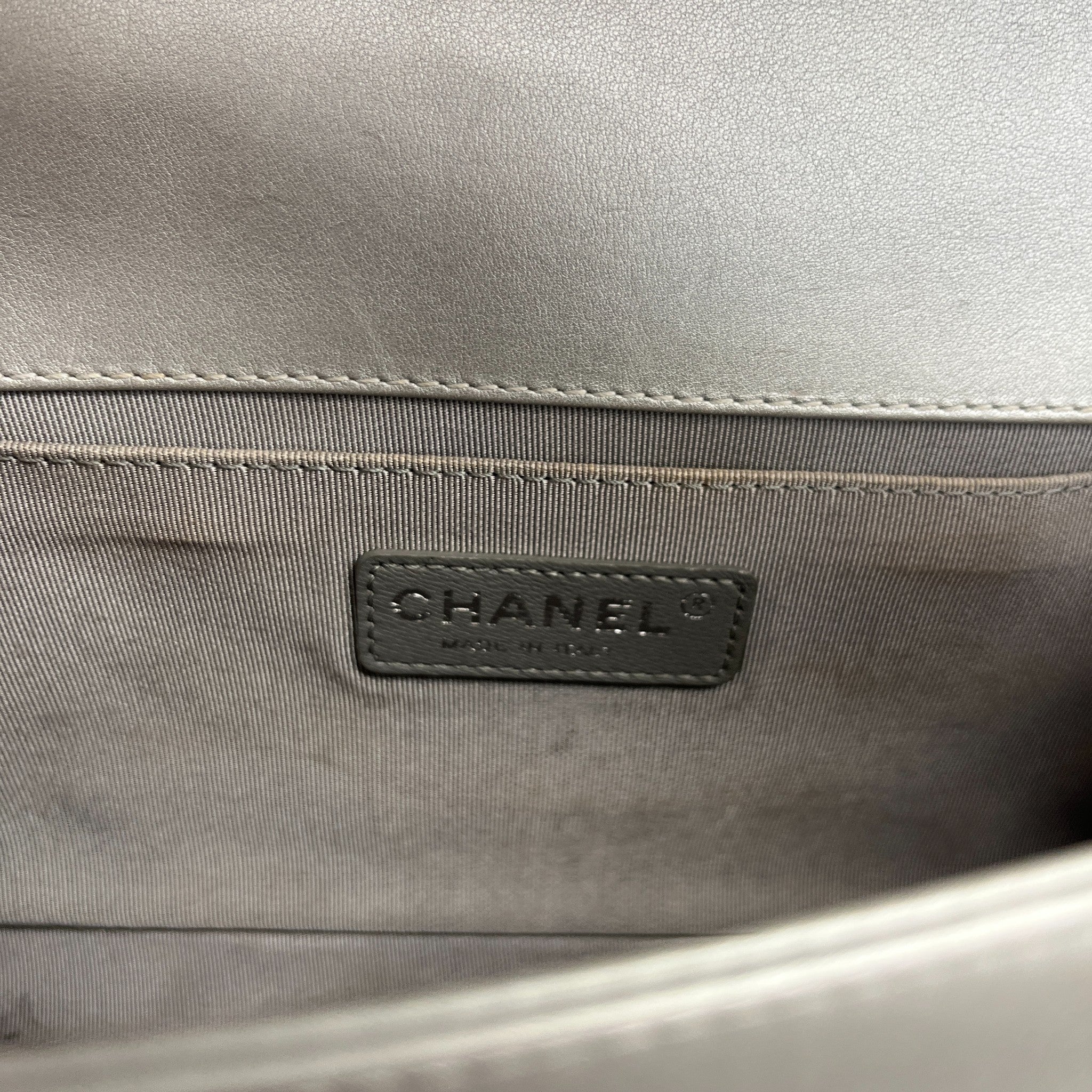 Women's Metallic Lambskin Medium Boy Bag Silver