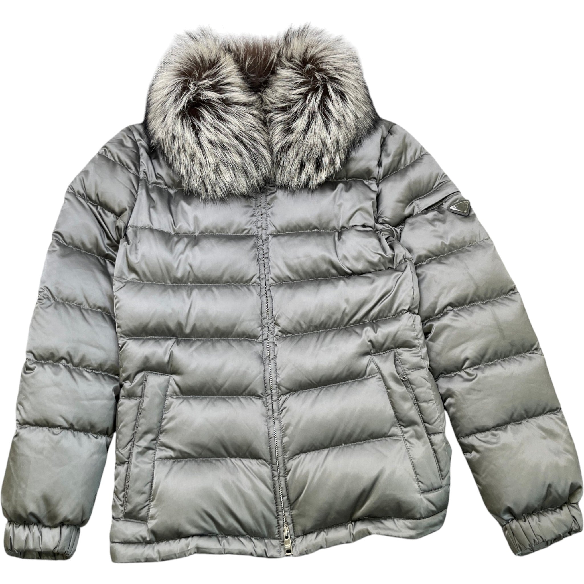 Women's Plaque Logo Down Jacket Grey Size IT 42 / UK 10