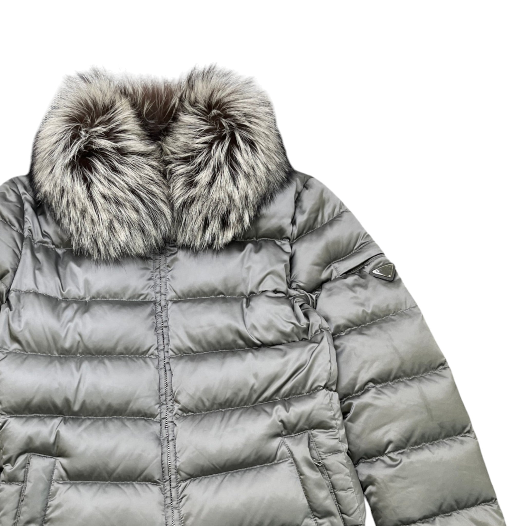 Women's Plaque Logo Down Jacket Grey Size IT 42 / UK 10