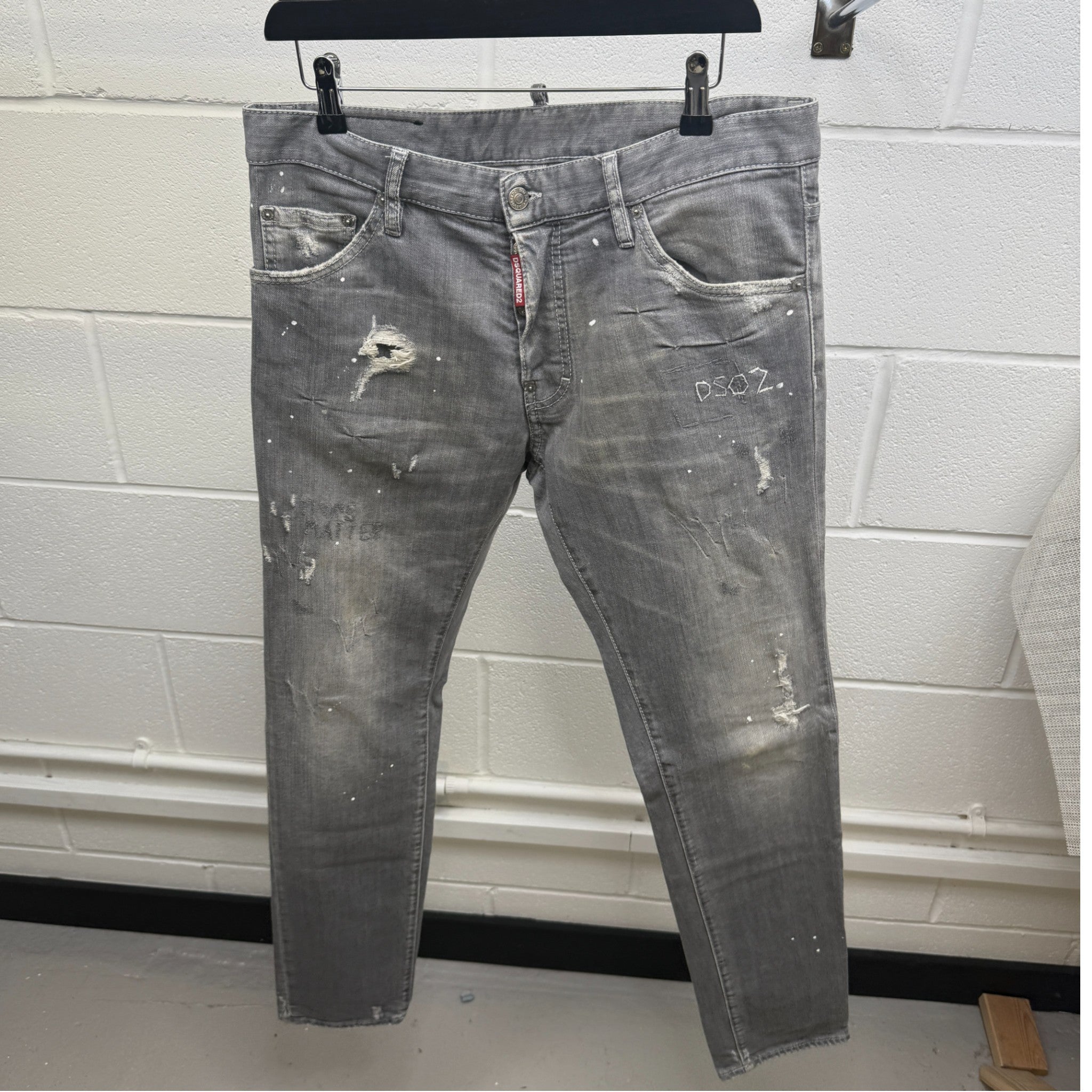 Men's Distressed Paint Splat Jeans Grey Size IT 50 / UK 34