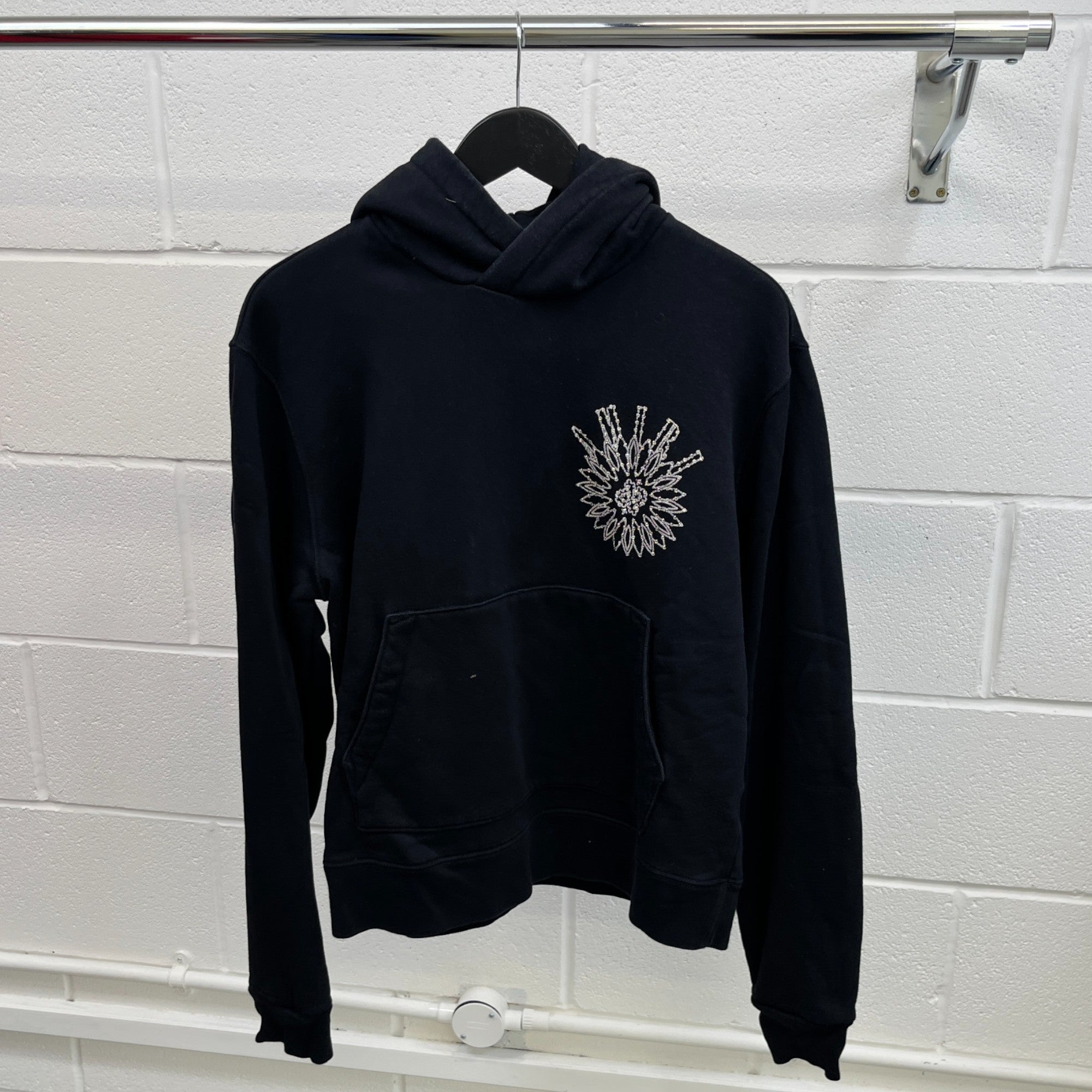 Men's Rhinestone Embellished Hoodie Black Size M