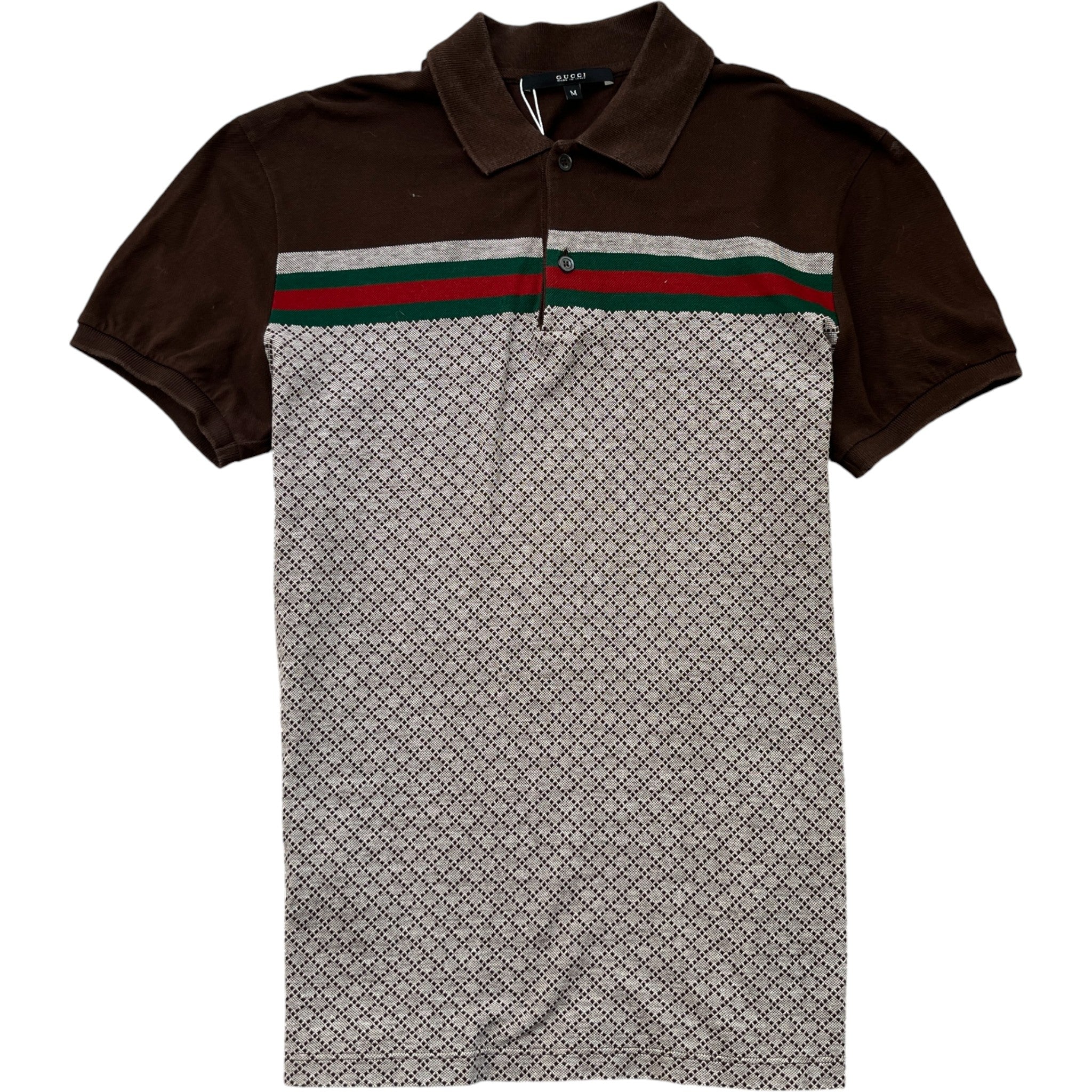 Men's Web Stripe Polo Shirt Brown Size M