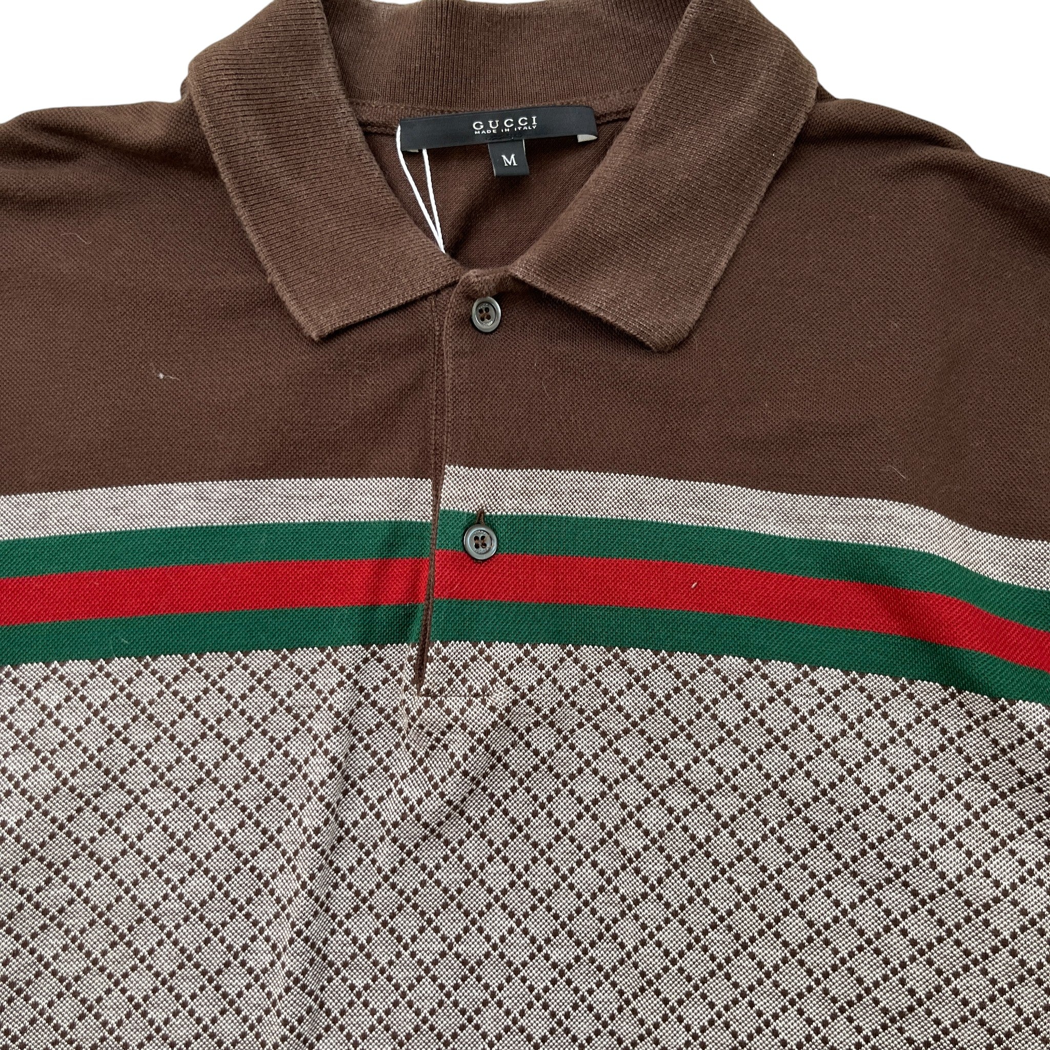 Men's Web Stripe Polo Shirt Brown Size M