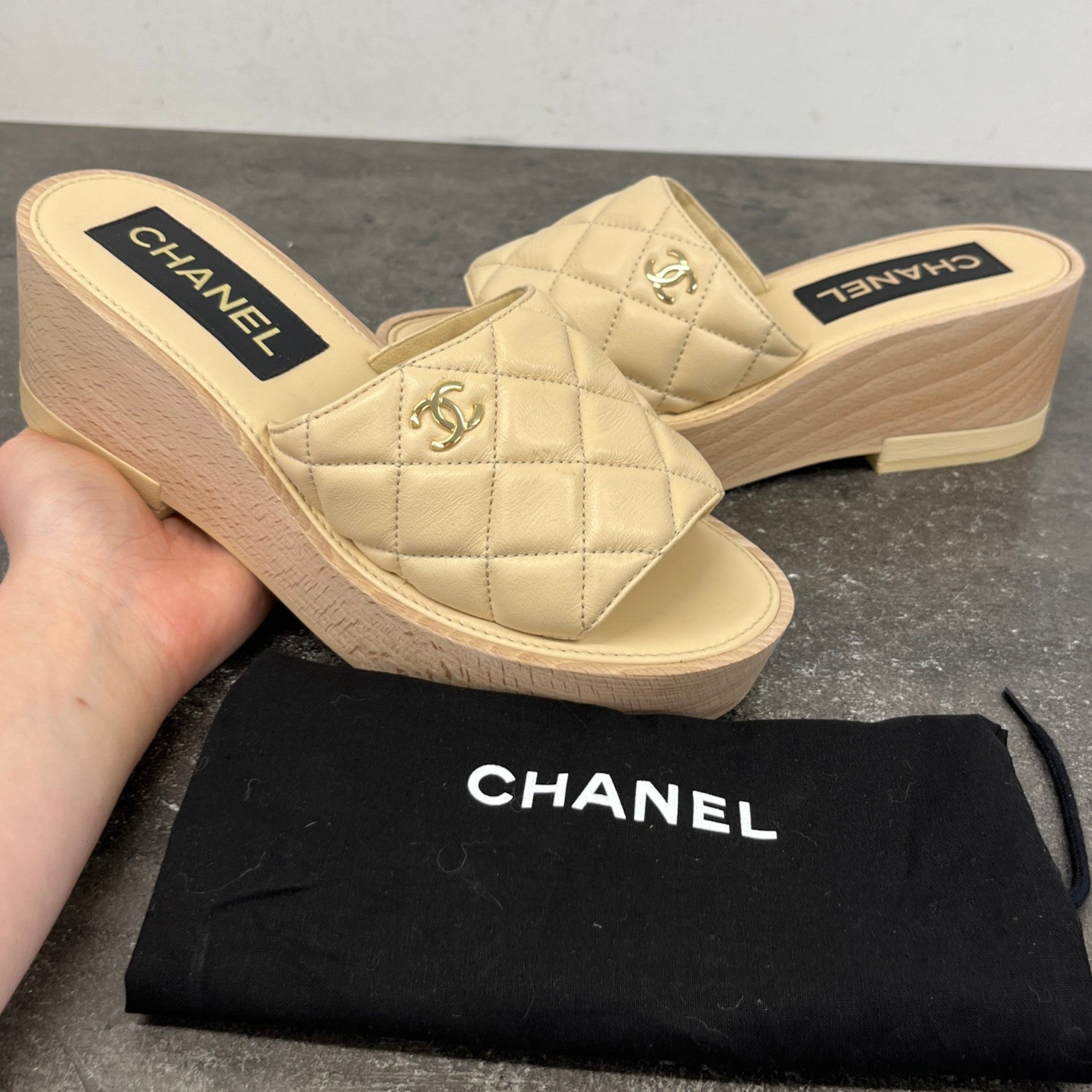 Women's Wedge Mules Tan Size EU 38 / UK 5