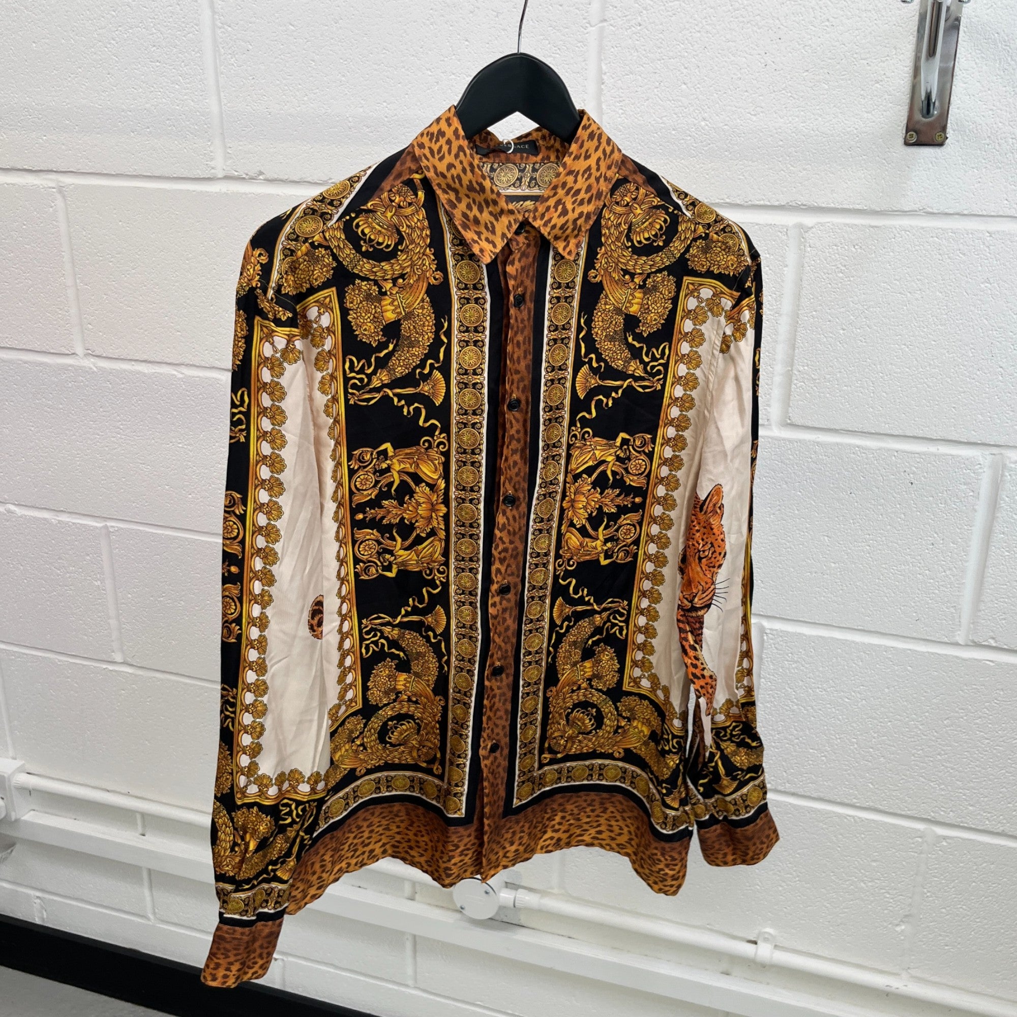 Men's Leopard Print Long Sleeve Shirt Black Size M