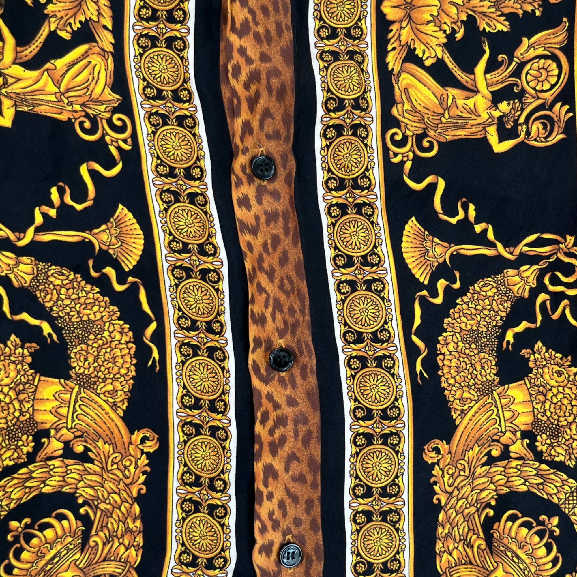 Men's Leopard Print Long Sleeve Shirt Black Size M