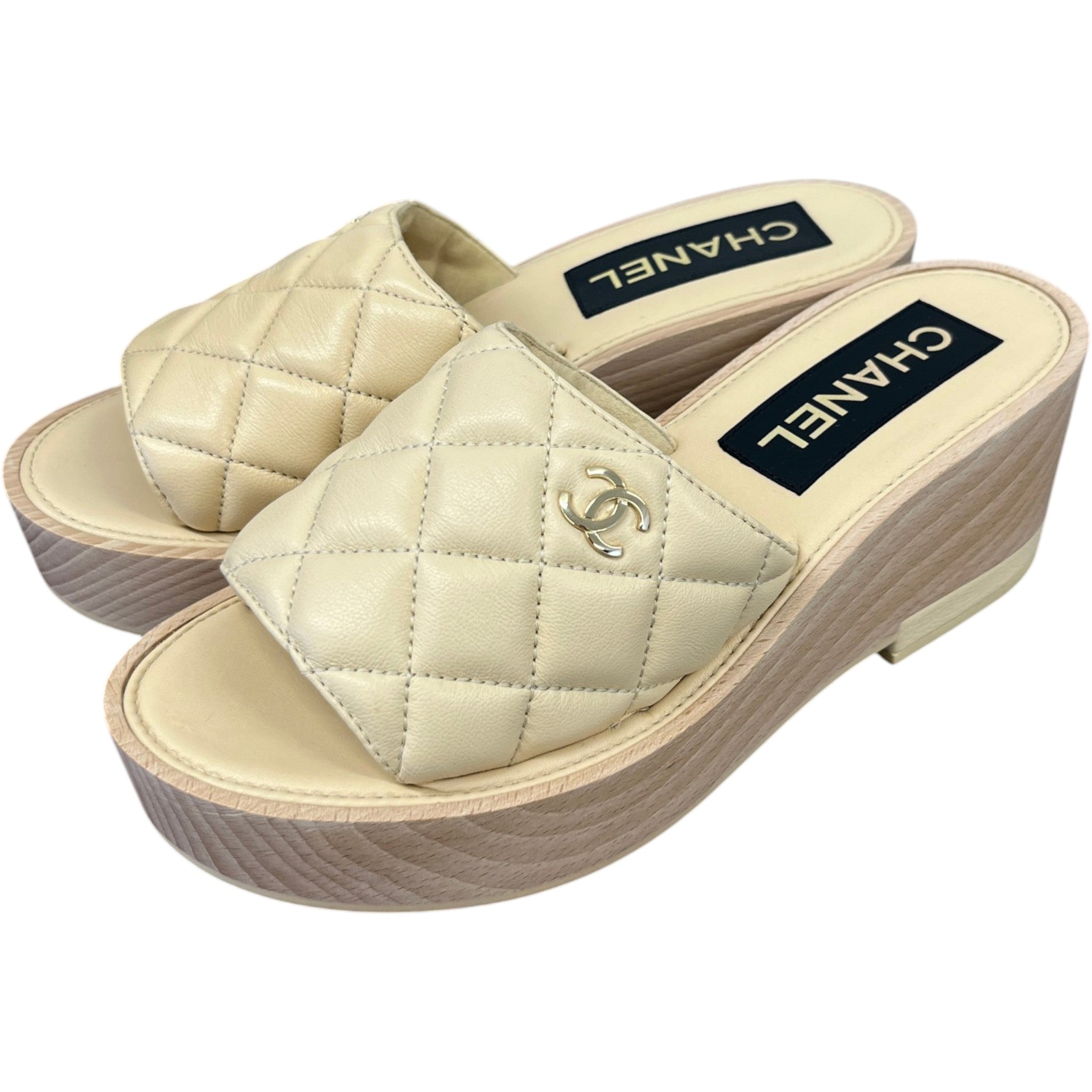 Women's Wedge Mules Tan Size EU 38 / UK 5