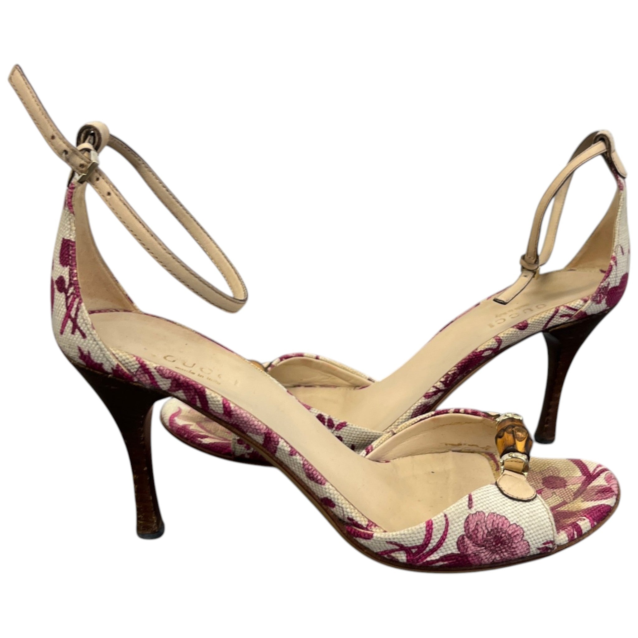 Women's Flora Canvas Bamboo Horsebit Heels Beige Size EU 36 / UK 3