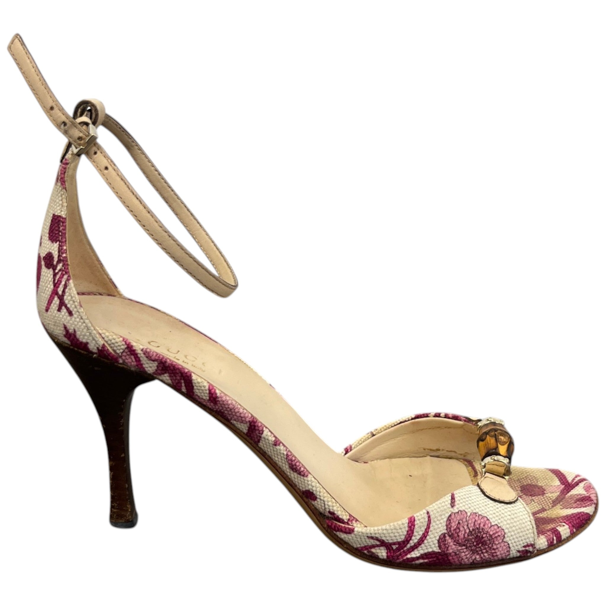 Women's Flora Canvas Bamboo Horsebit Heels Beige Size EU 36 / UK 3