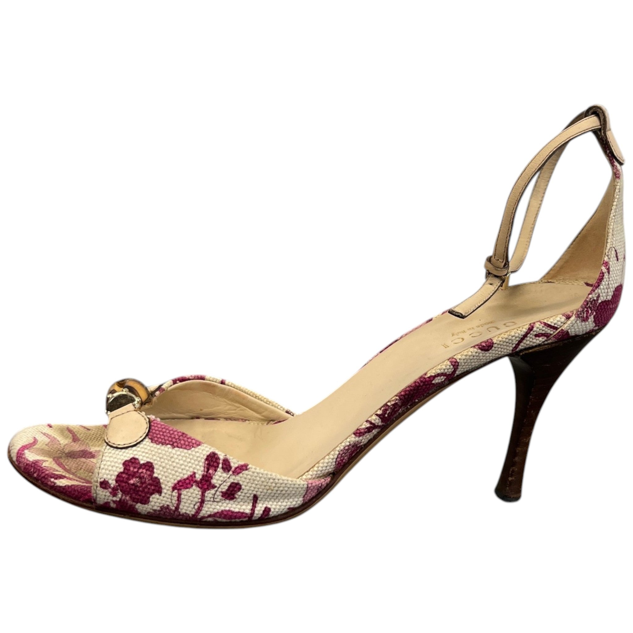 Women's Flora Canvas Bamboo Horsebit Heels Beige Size EU 36 / UK 3