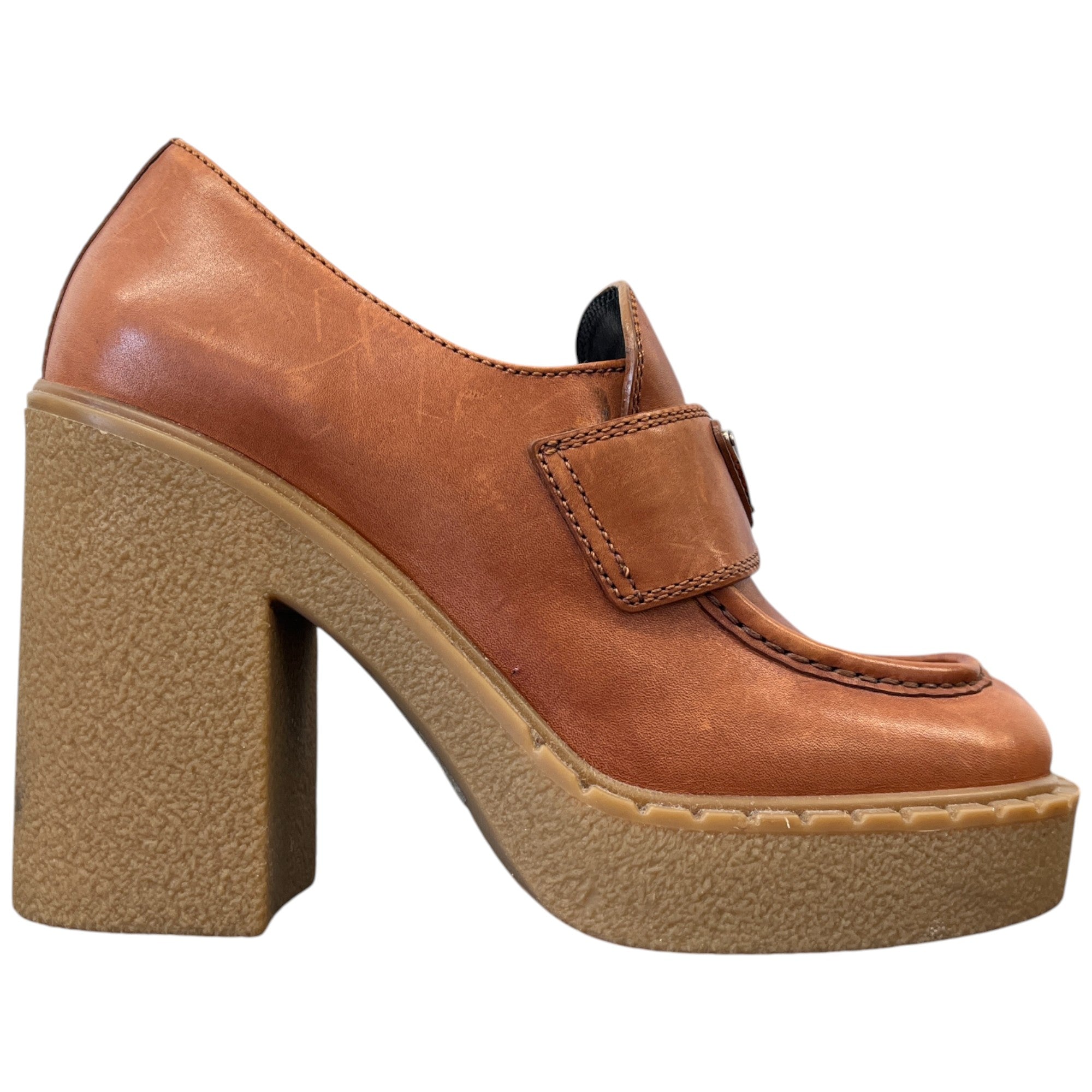 Women's Plaque Logo Platform Loafers Tan Size EU 37 / UK 4