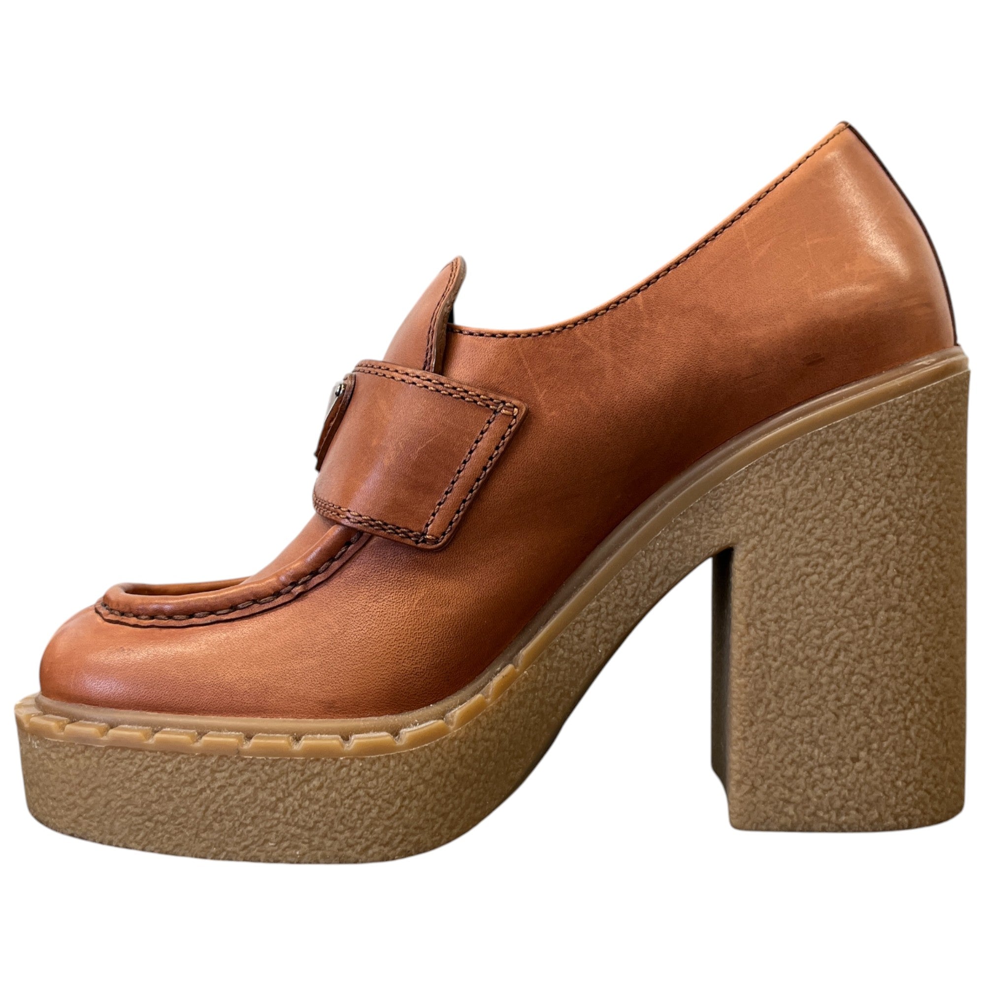 Women's Plaque Logo Platform Loafers Tan Size EU 37 / UK 4