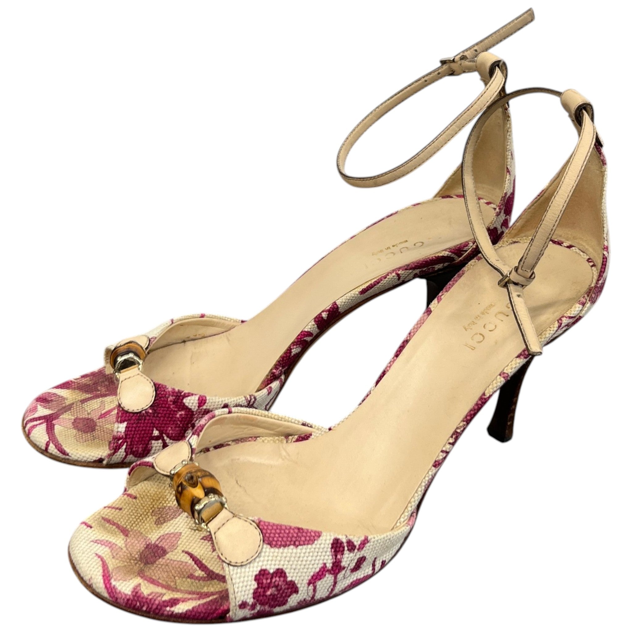 Women's Flora Canvas Bamboo Horsebit Heels Beige Size EU 36 / UK 3