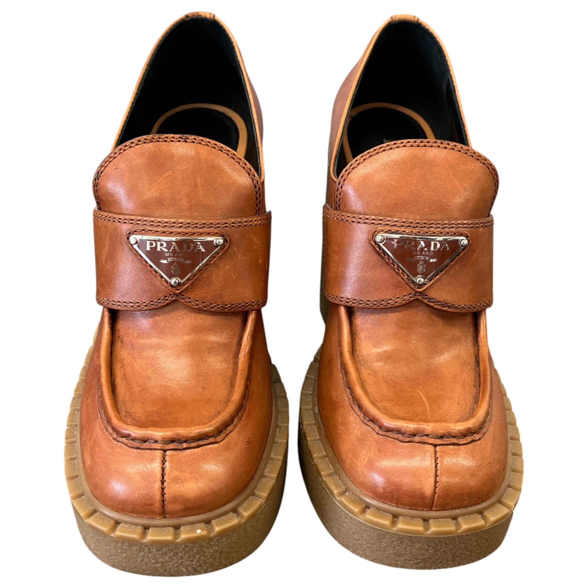 Women's Plaque Logo Platform Loafers Tan Size EU 37 / UK 4