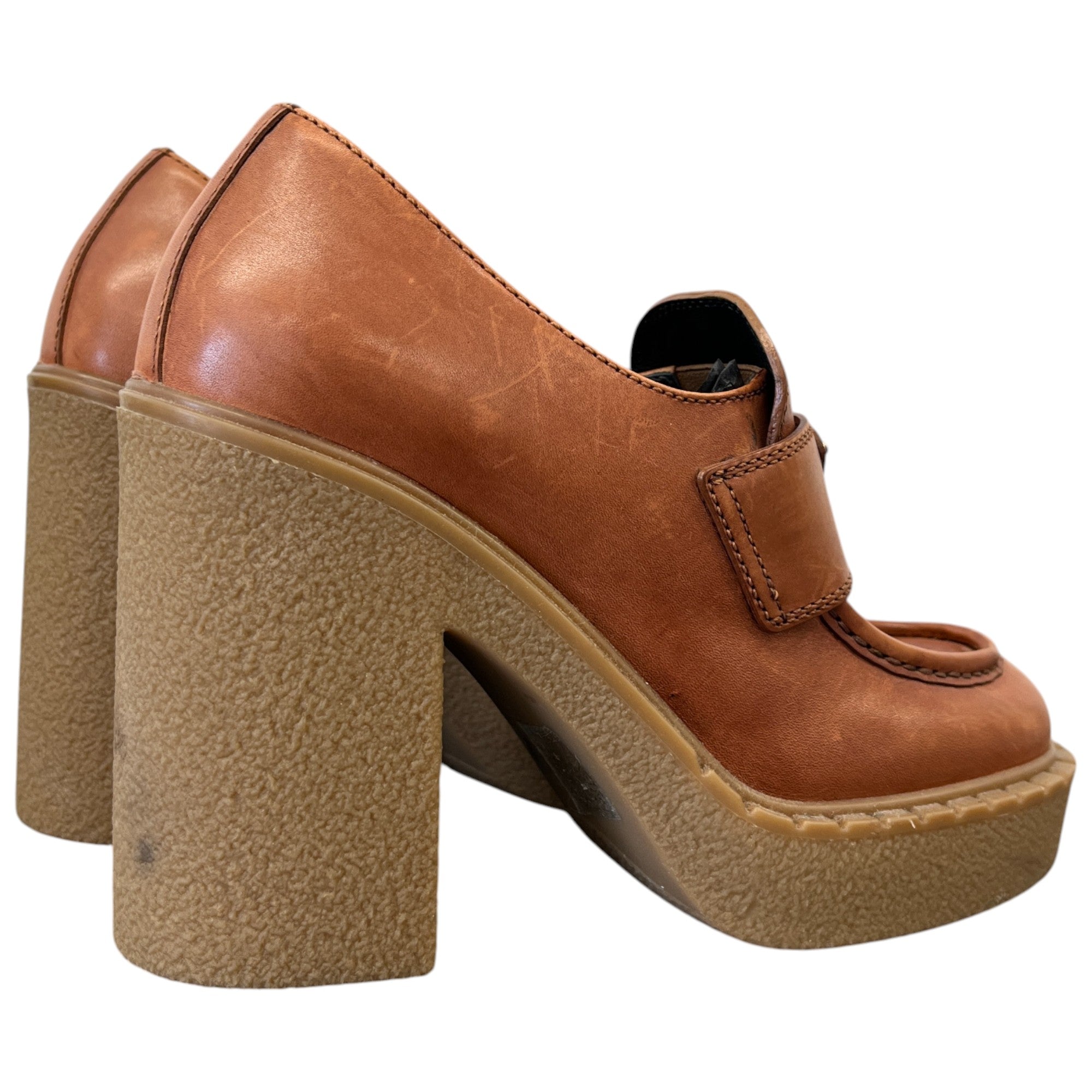 Women's Plaque Logo Platform Loafers Tan Size EU 37 / UK 4