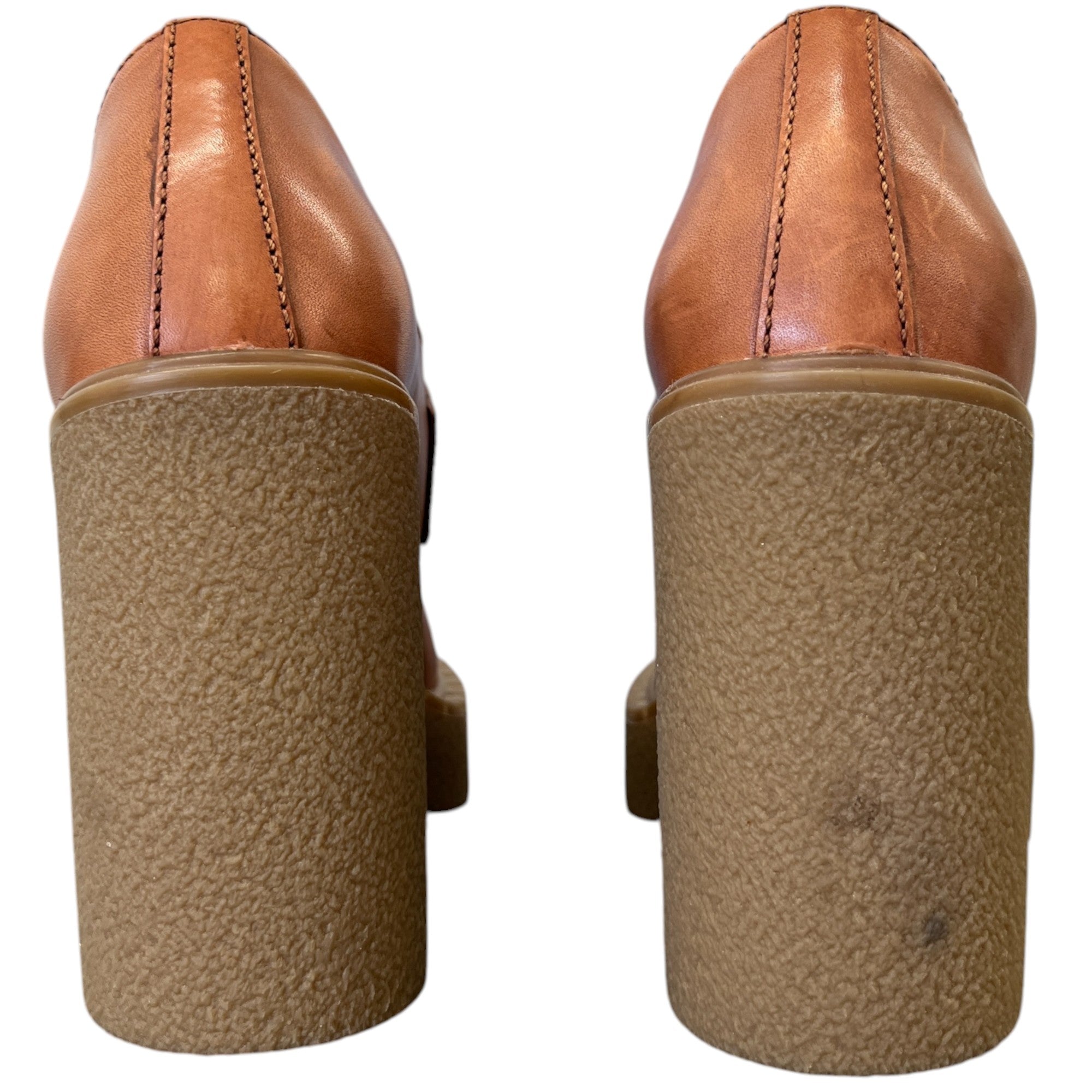 Women's Plaque Logo Platform Loafers Tan Size EU 37 / UK 4