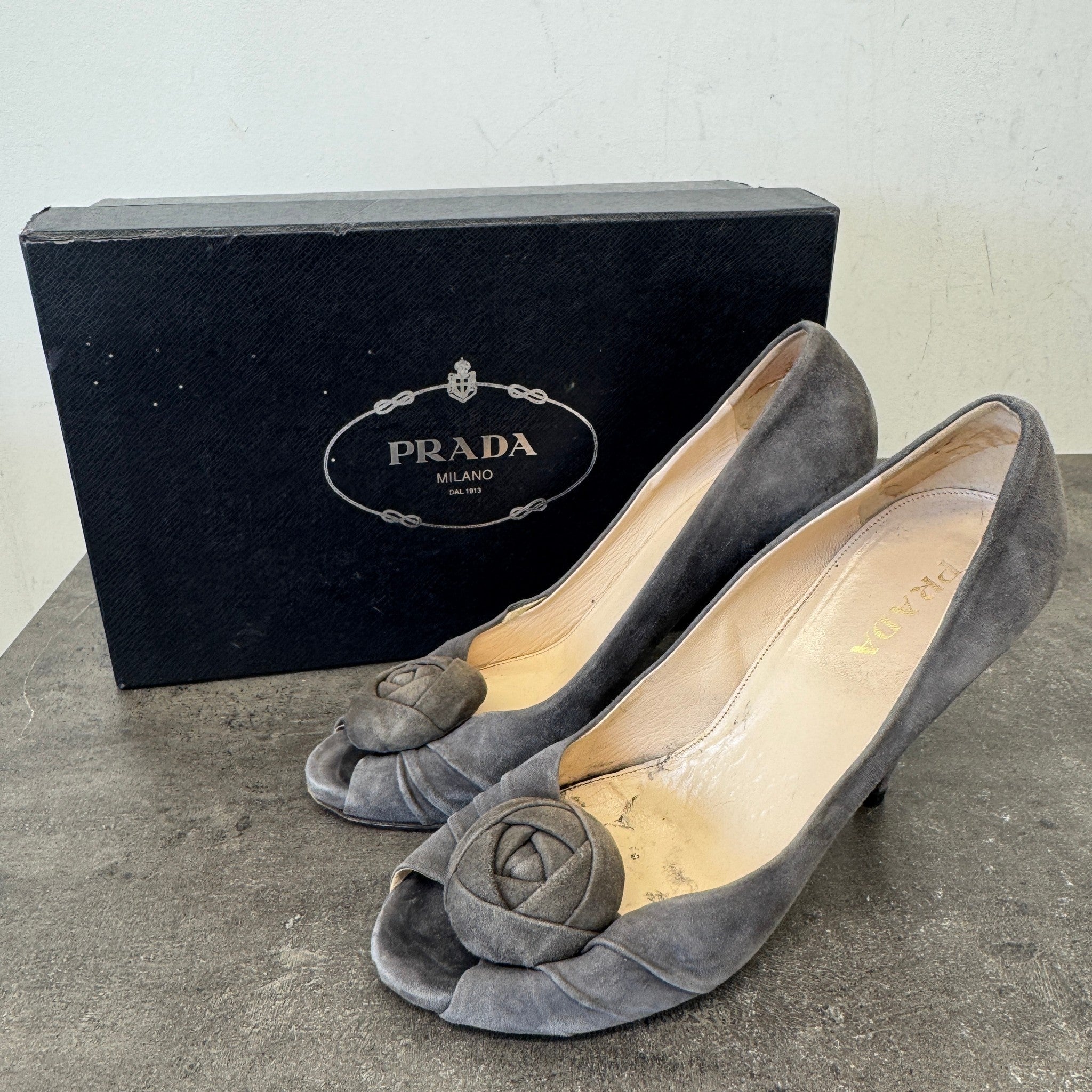 Women's Peep Toe Rose Heels Grey Size EU 40 / UK 7