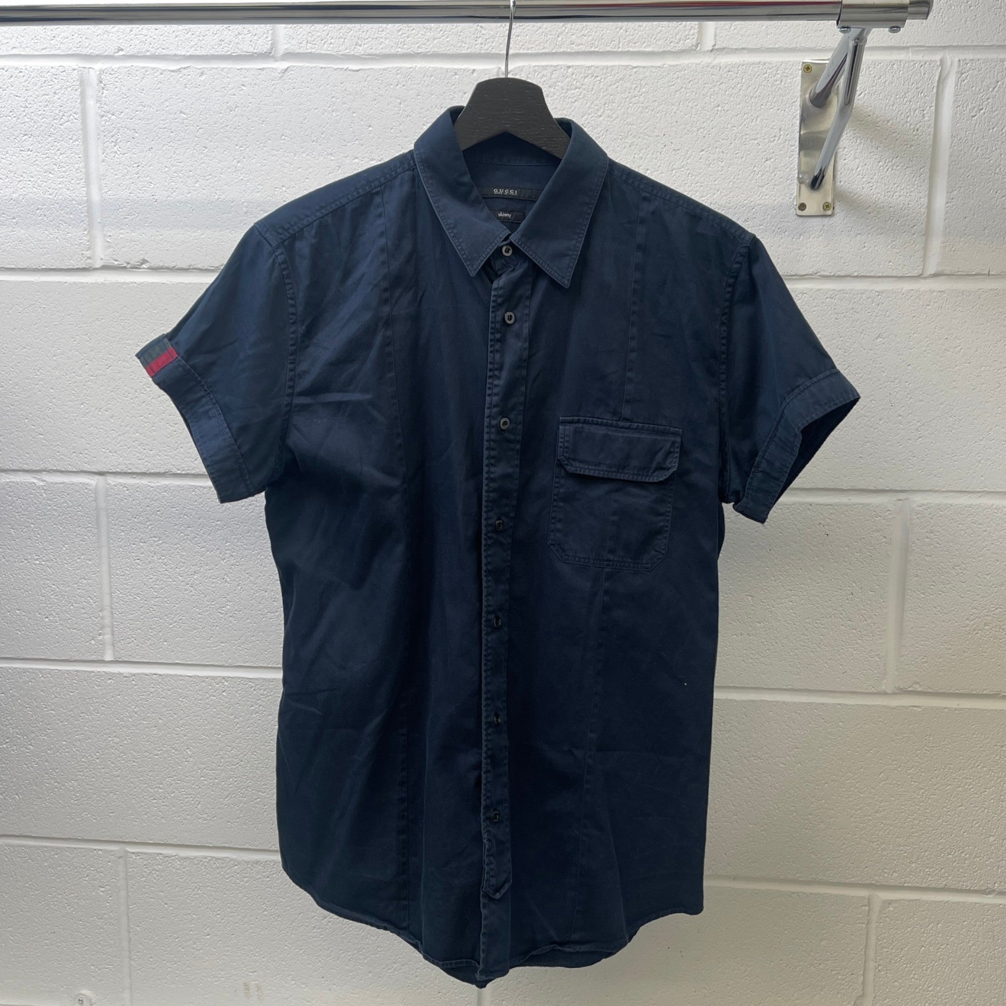 Men's Web Stripe Short Sleeve Shirt Navy Size M