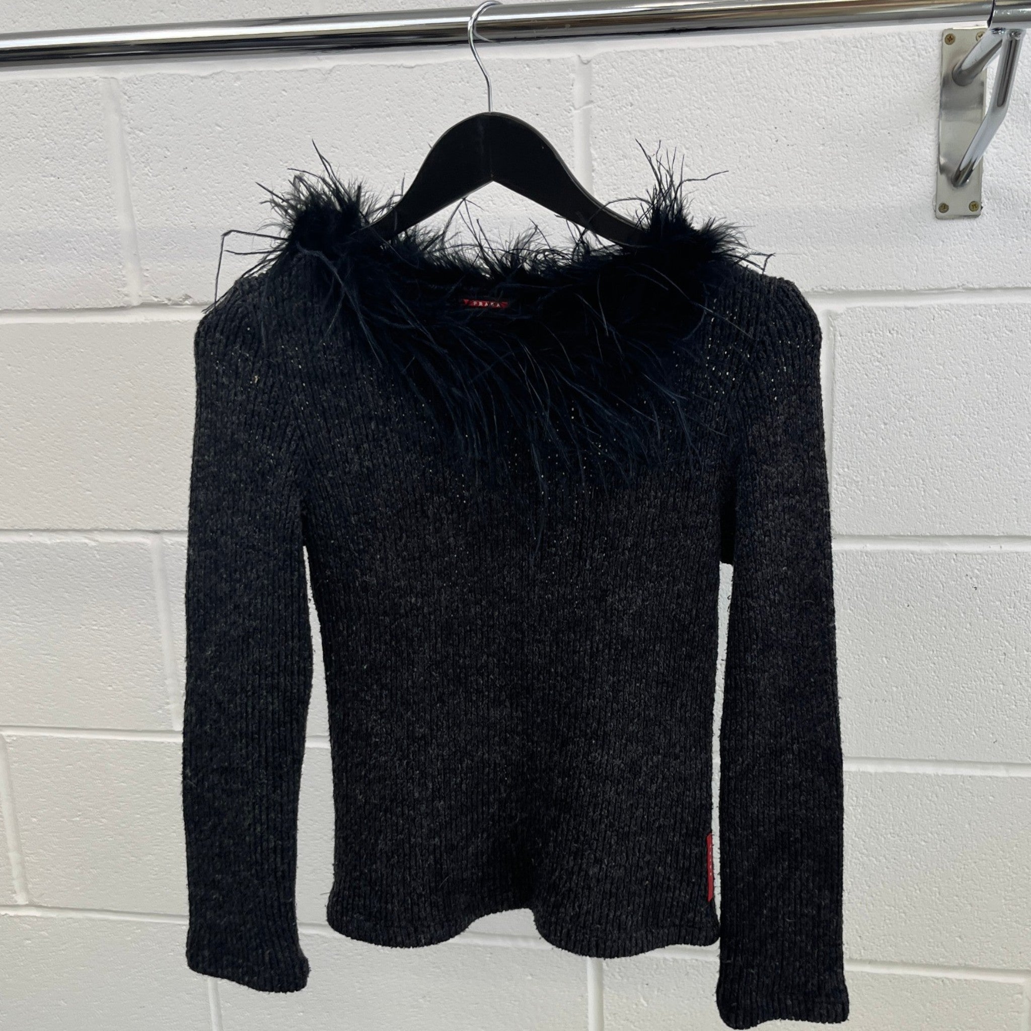 Women's Ostrich Feather Linear Rosa Jumper Black Size S