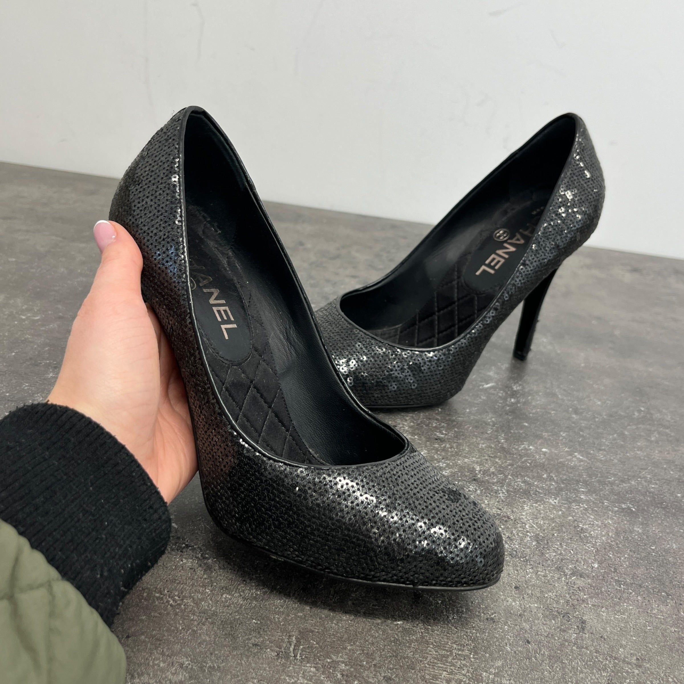 Women's Cc Logo Sequinned Heels Black Size EU 38 / UK 5