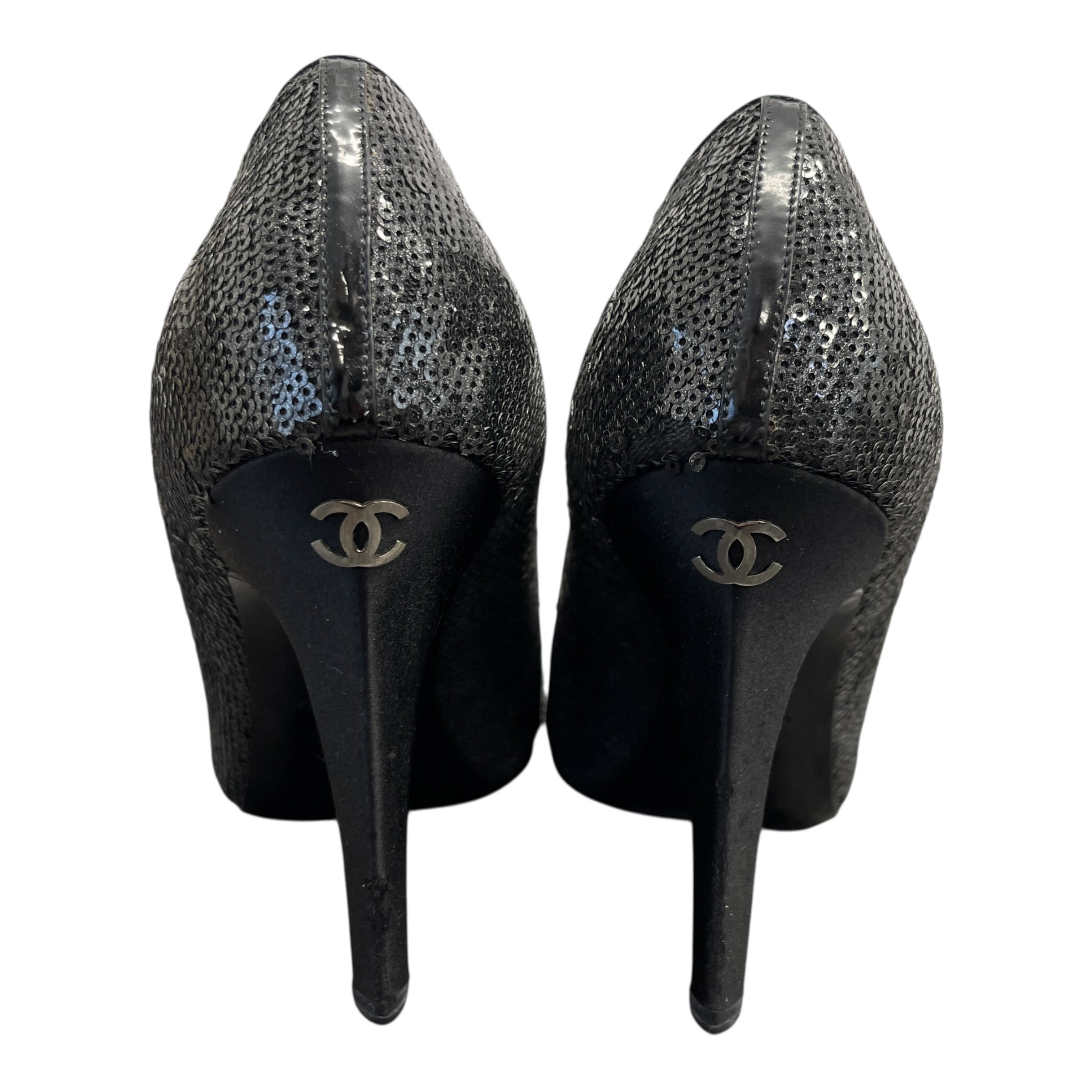 Women's Cc Logo Sequinned Heels Black Size EU 38 / UK 5