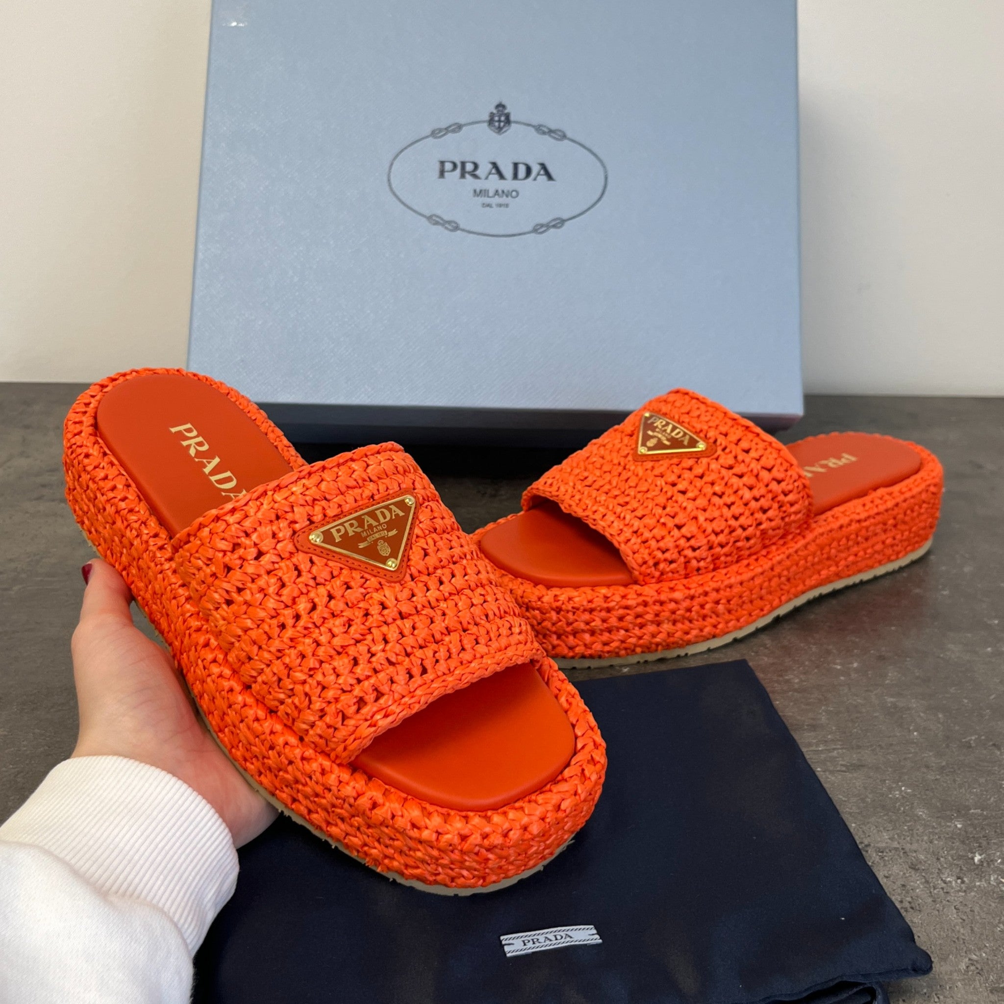 Women's Logo Raffia Platform Slides Orange Size EU 37 / UK 4