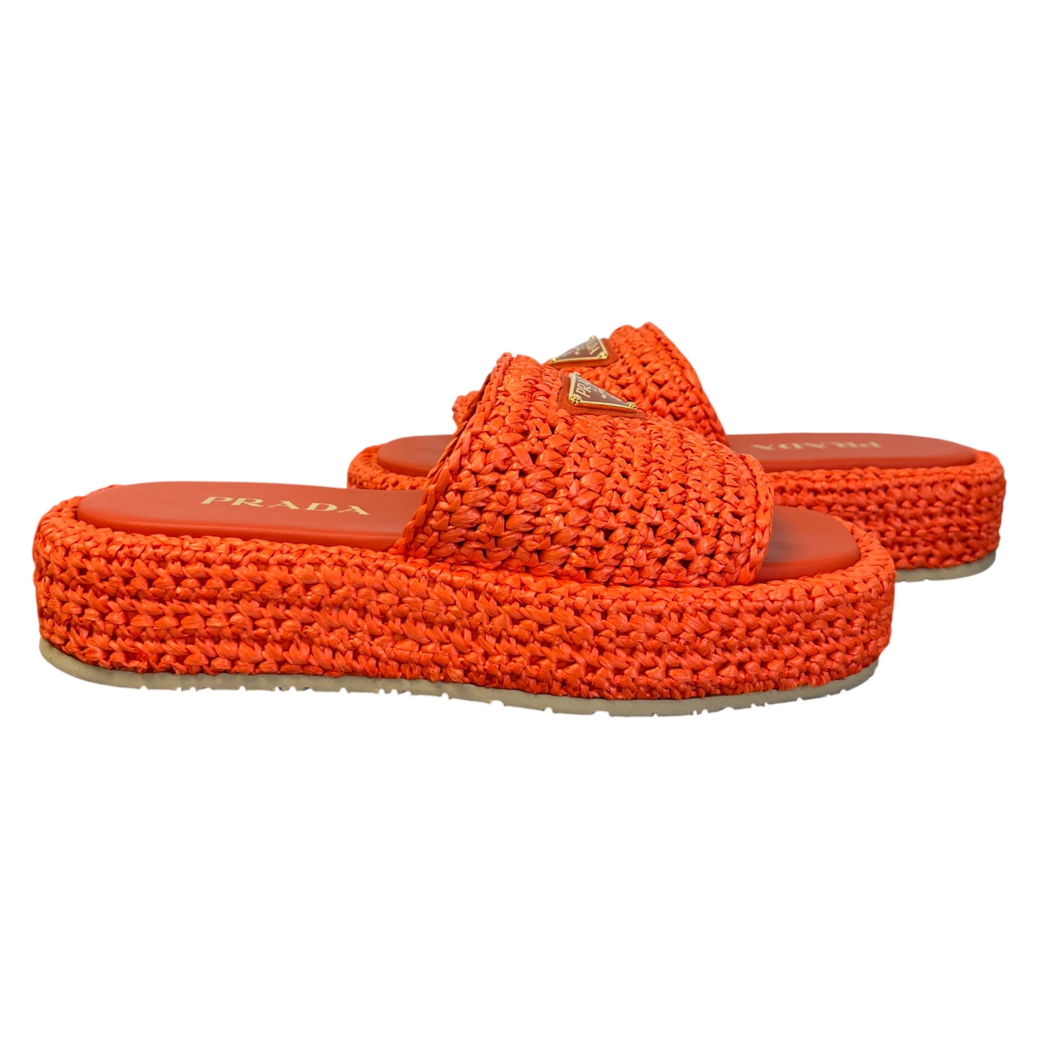 Women's Logo Raffia Platform Slides Orange Size EU 37 / UK 4