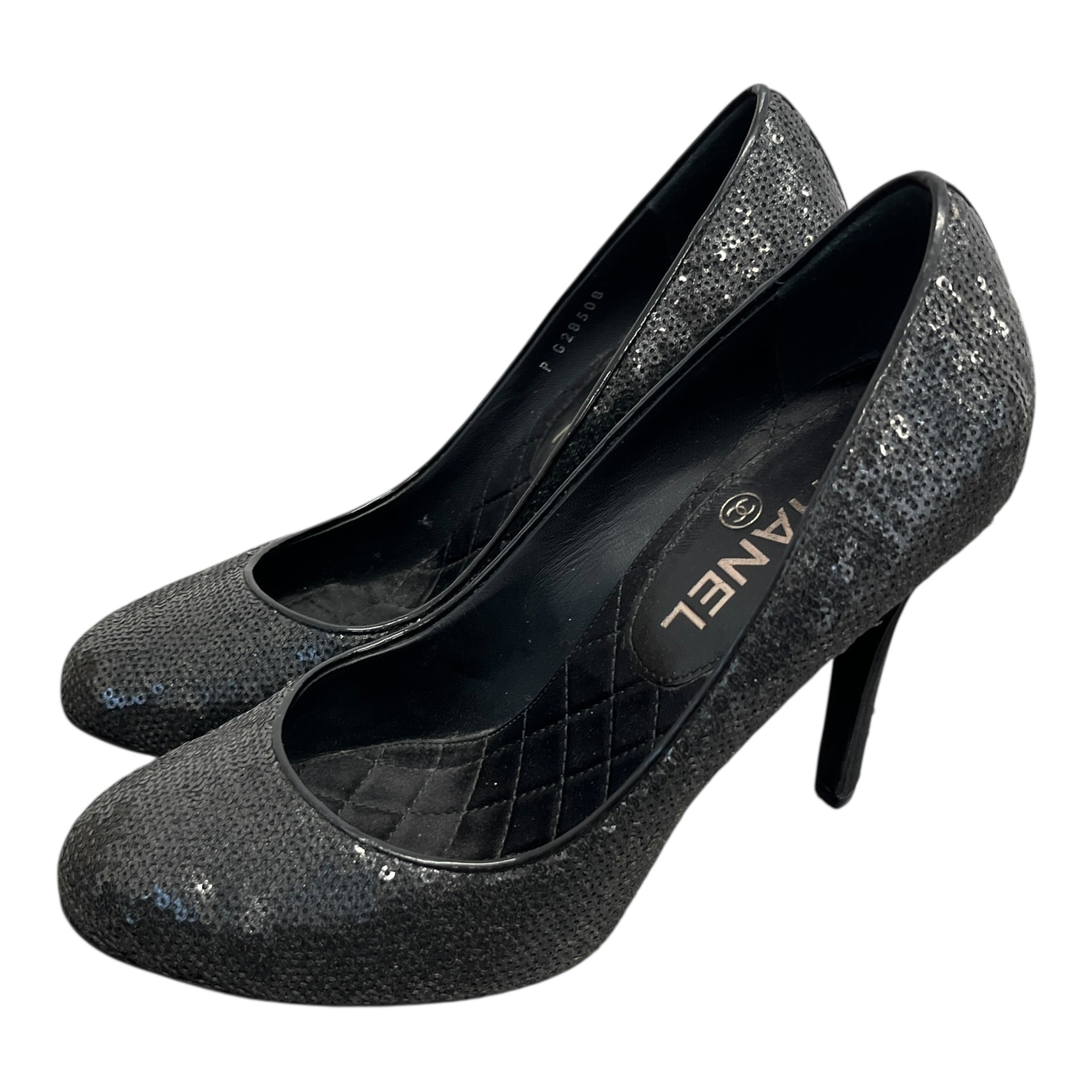 Women's Cc Logo Sequinned Heels Black Size EU 38 / UK 5