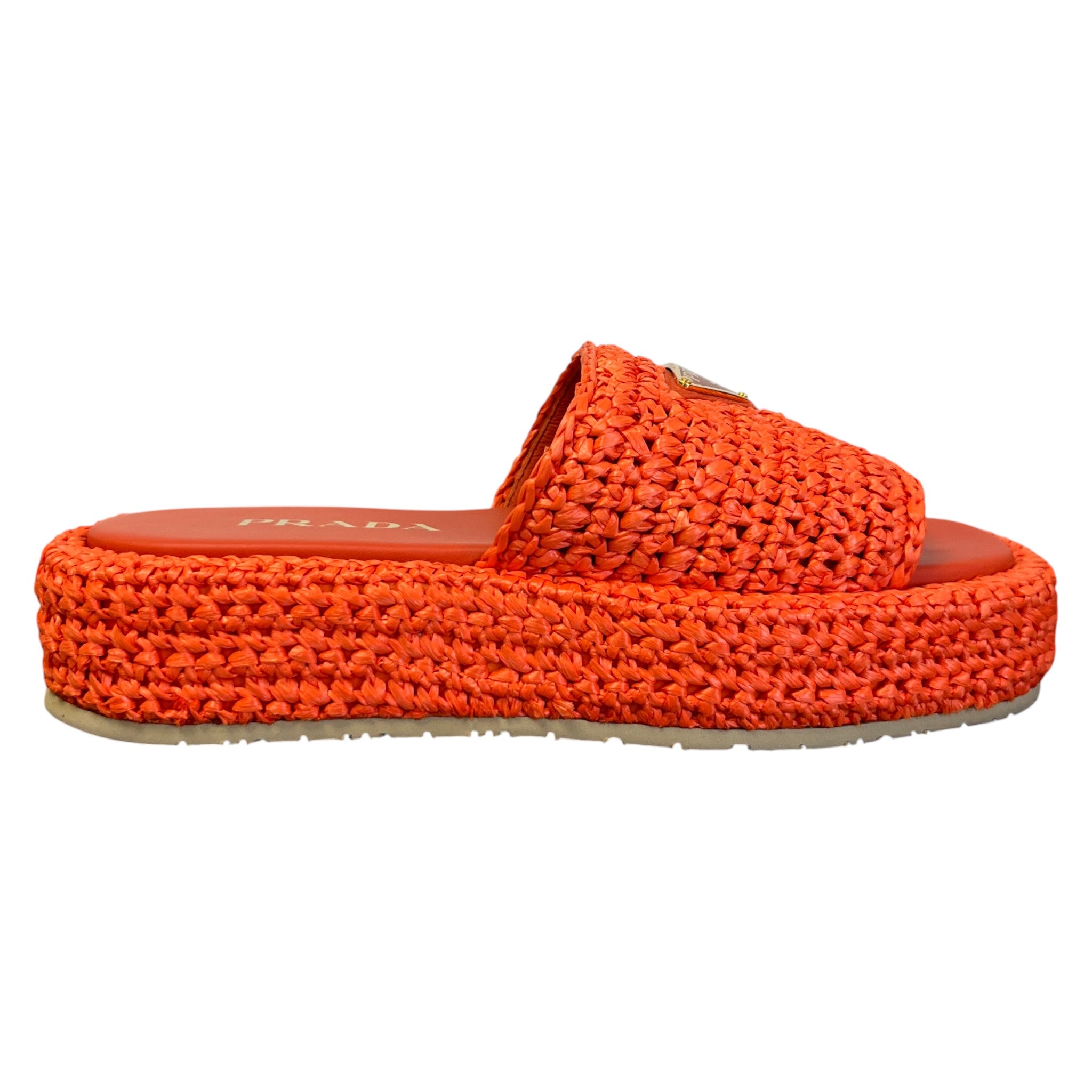 Women's Logo Raffia Platform Slides Orange Size EU 37 / UK 4