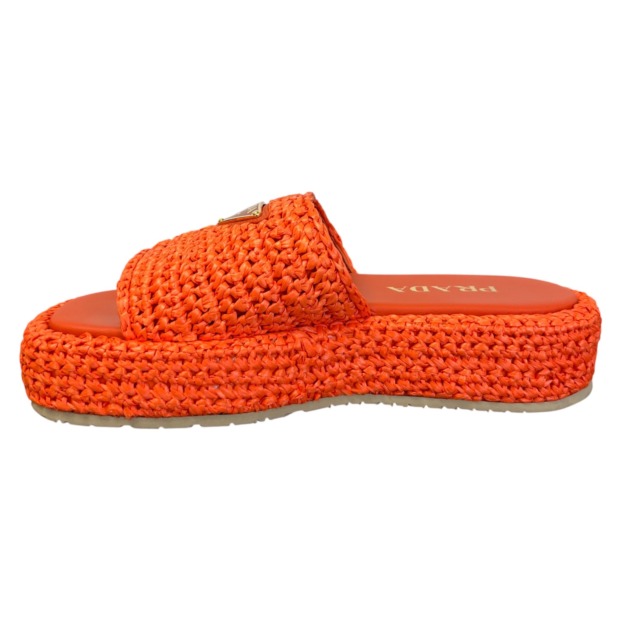 Women's Logo Raffia Platform Slides Orange Size EU 37 / UK 4