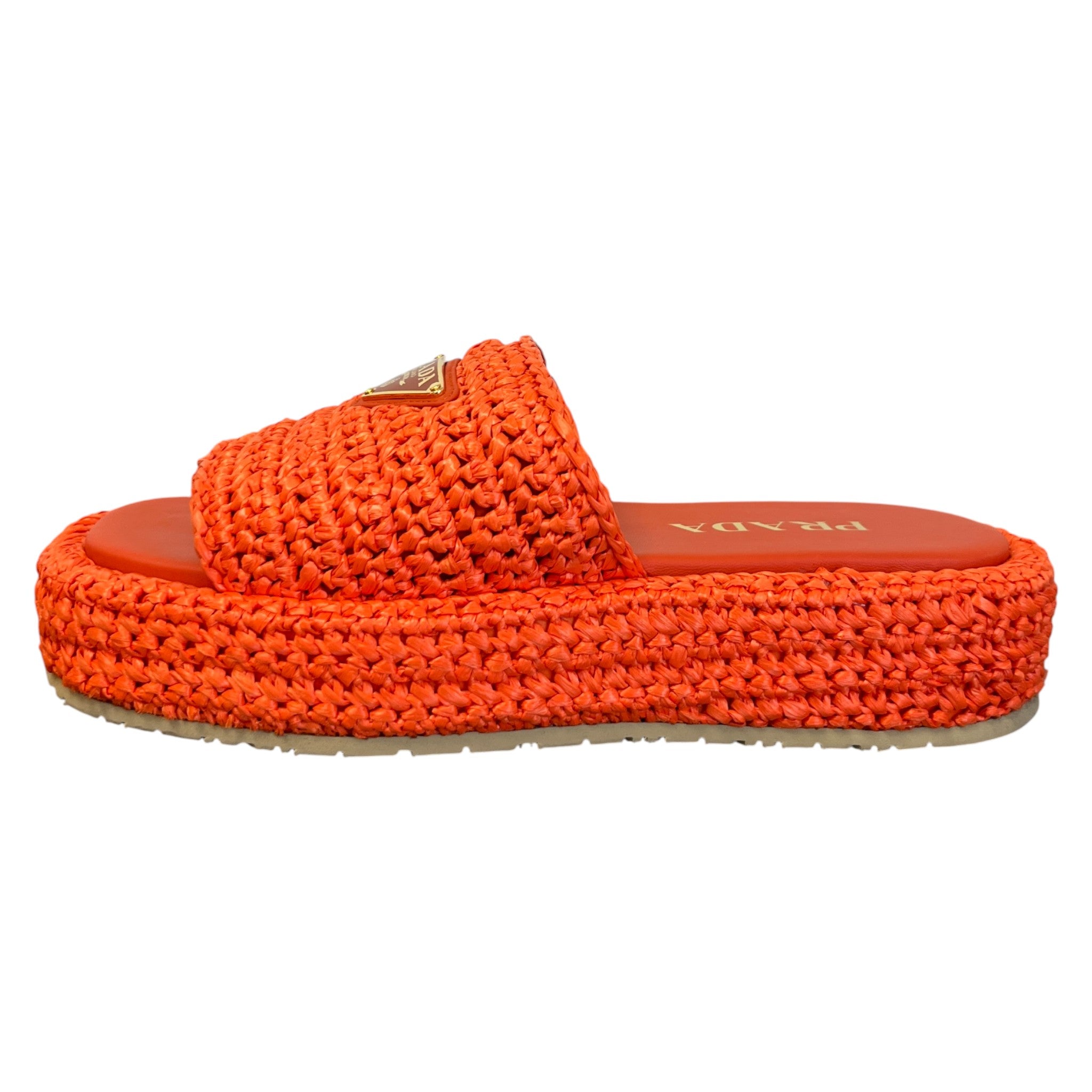 Women's Logo Raffia Platform Slides Orange Size EU 37 / UK 4