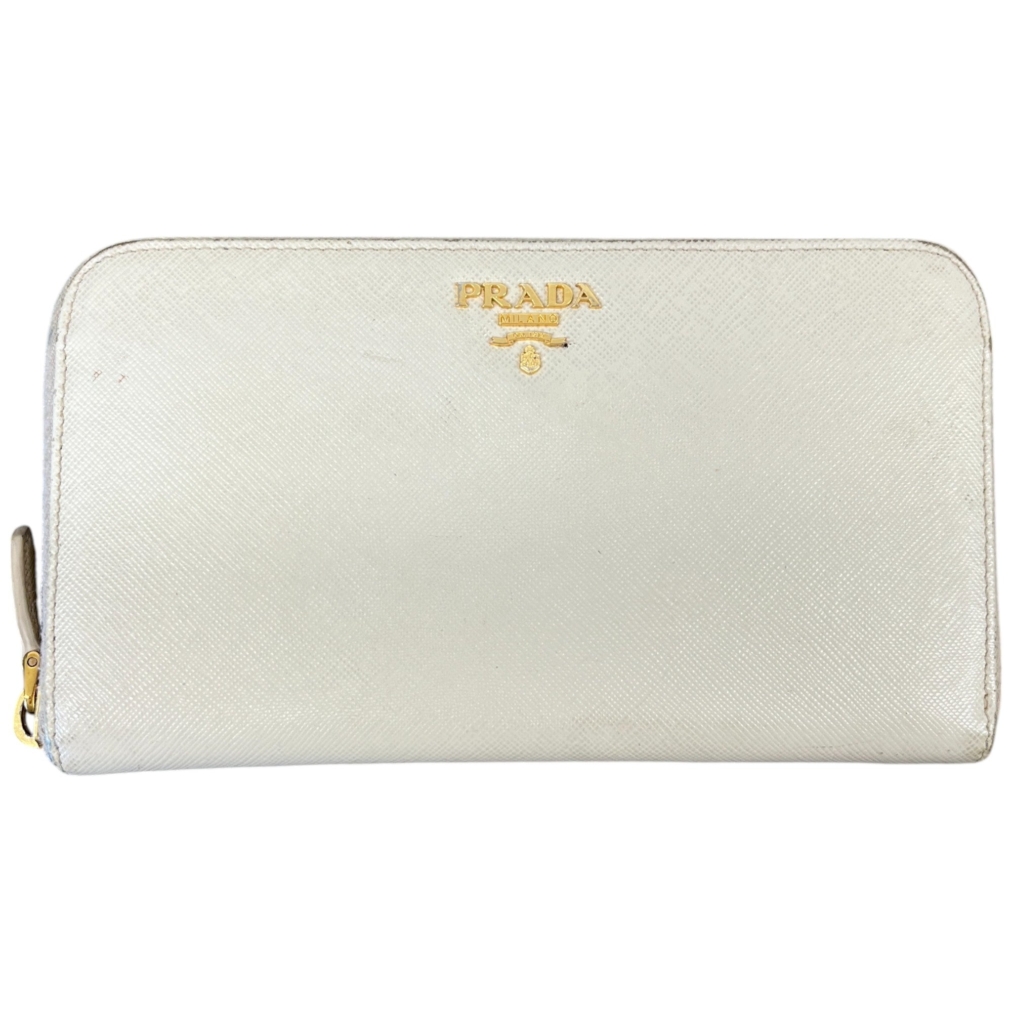 Women's Plaque Logo Saffiano Purse Cream Size L