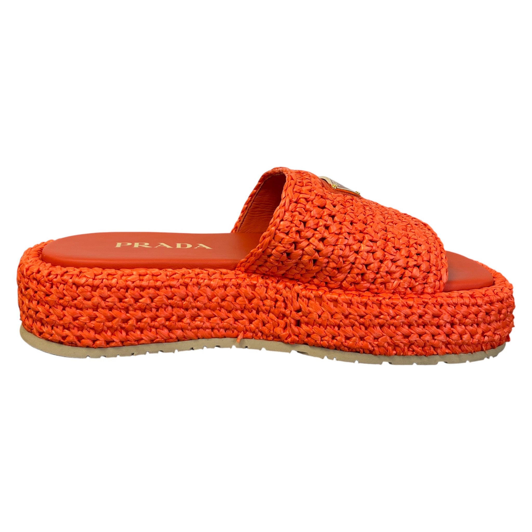 Women's Logo Raffia Platform Slides Orange Size EU 37 / UK 4