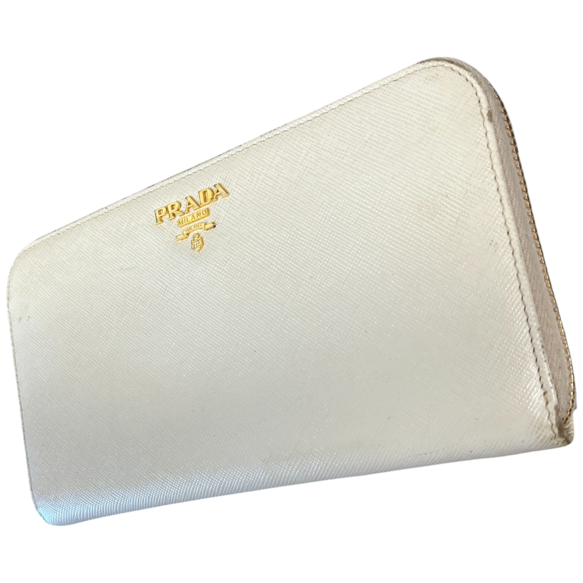 Women's Plaque Logo Saffiano Purse Cream Size L