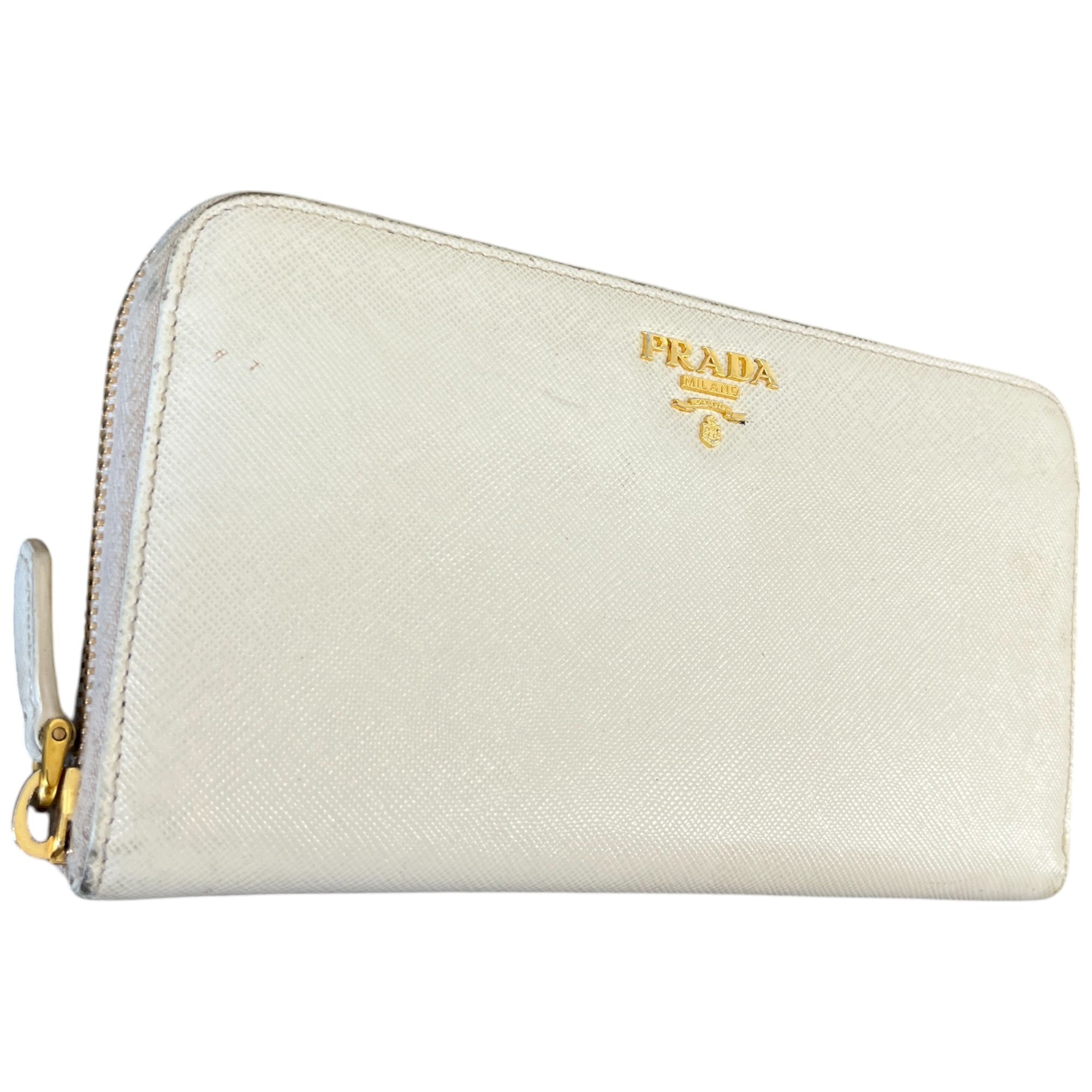 Women's Plaque Logo Saffiano Purse Cream Size L