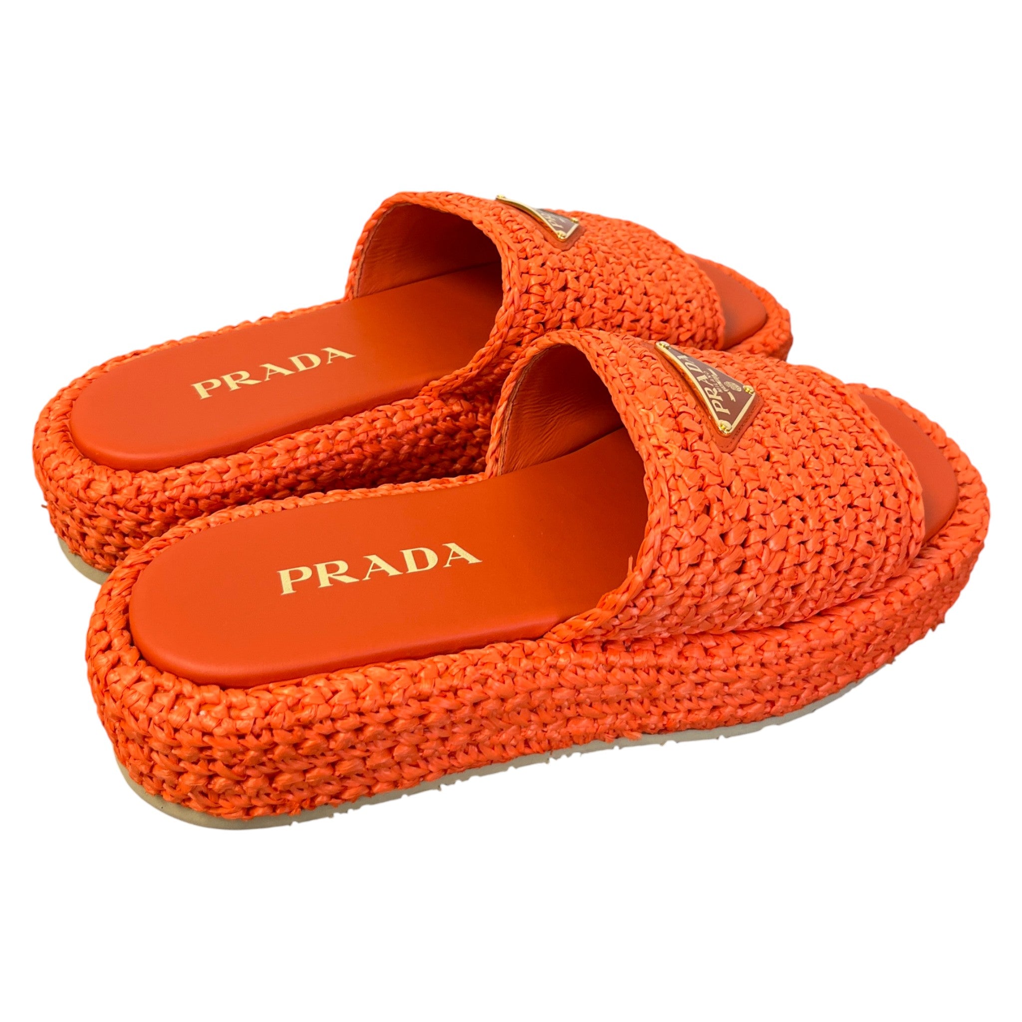 Women's Logo Raffia Platform Slides Orange Size EU 37 / UK 4