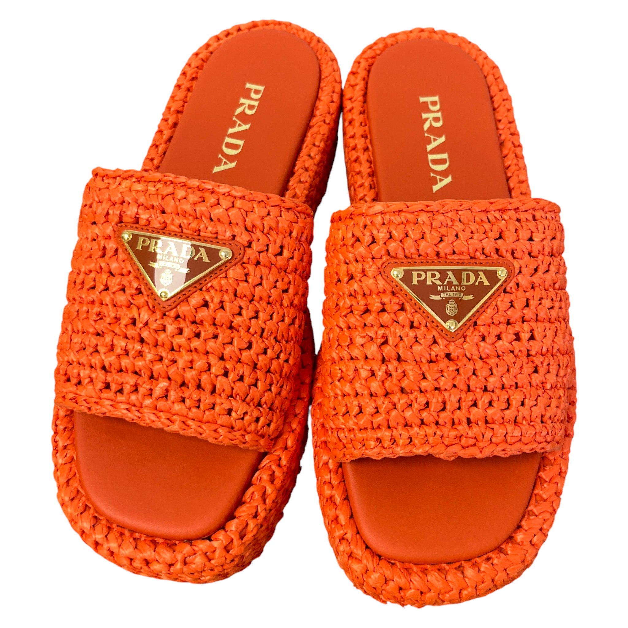 Women's Logo Raffia Platform Slides Orange Size EU 37 / UK 4